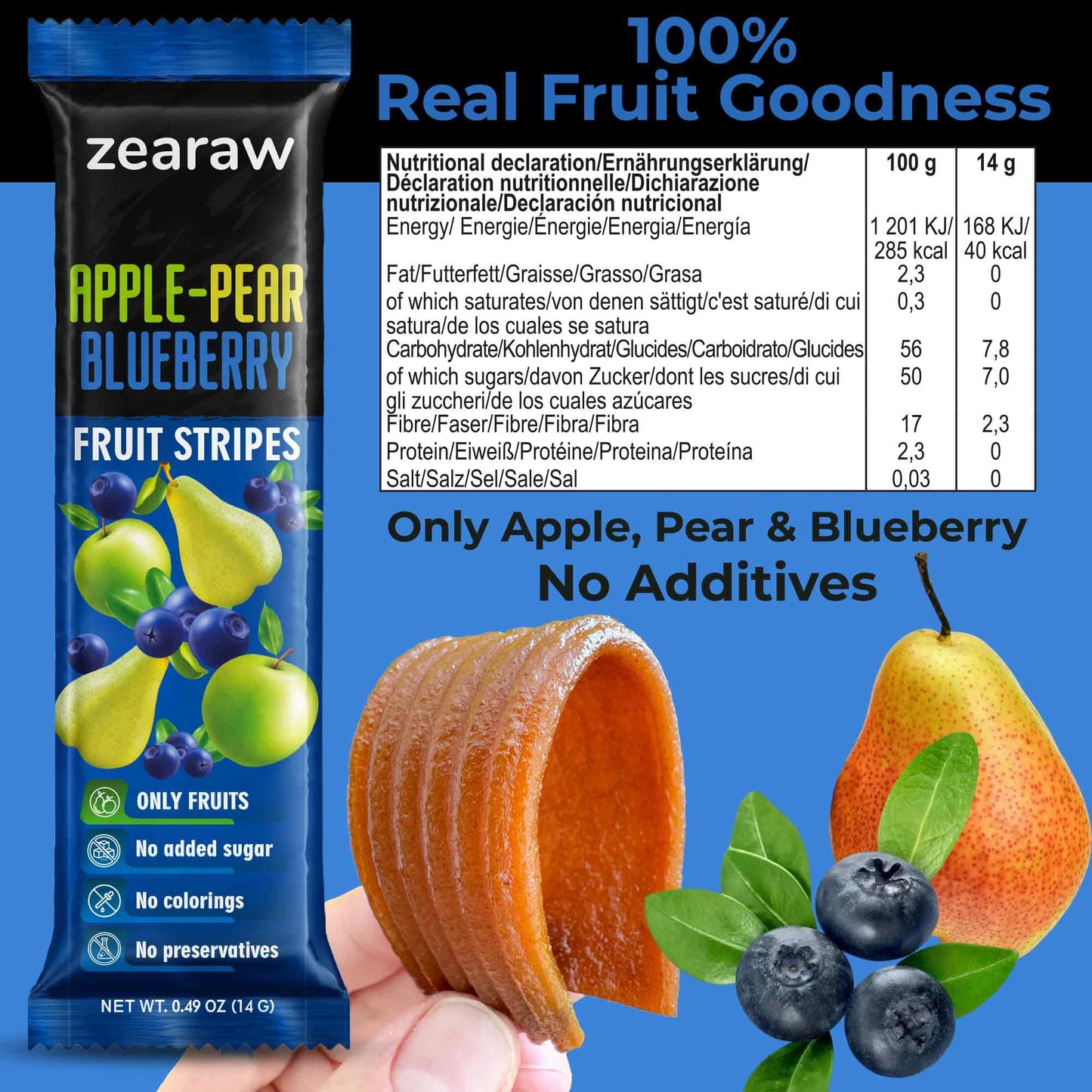 Zearaw Healthy Fruit Snacks For Adults And Kids - 30 Organic Fruit Leather With Dried Cherry, Blueberry, Banana - Vegan Low-Carb