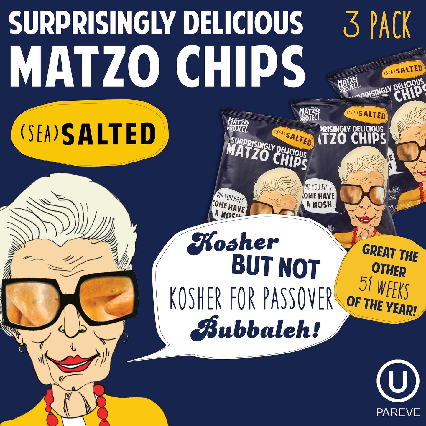 THE MATZO PROJECT Matzo Chips, Salted, Kosher, Vegan, Nut-Free, 6 Ounce (Pack of 3)