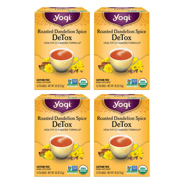 Yogi Tea Roasted Dandelion Spice Detox Tea - 16 Tea Bags Per Pack (4 Packs) - Organic Detox Tea - Includes Roasted Dandelion Roo
