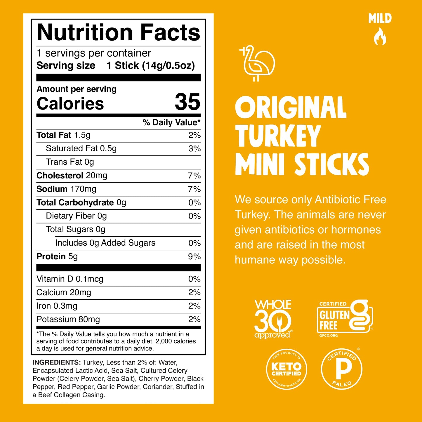 Chomps Turkey Jerky Snack Sticks, Free Range, Original Flavor, 0.5 Ounce (Pack of 6)