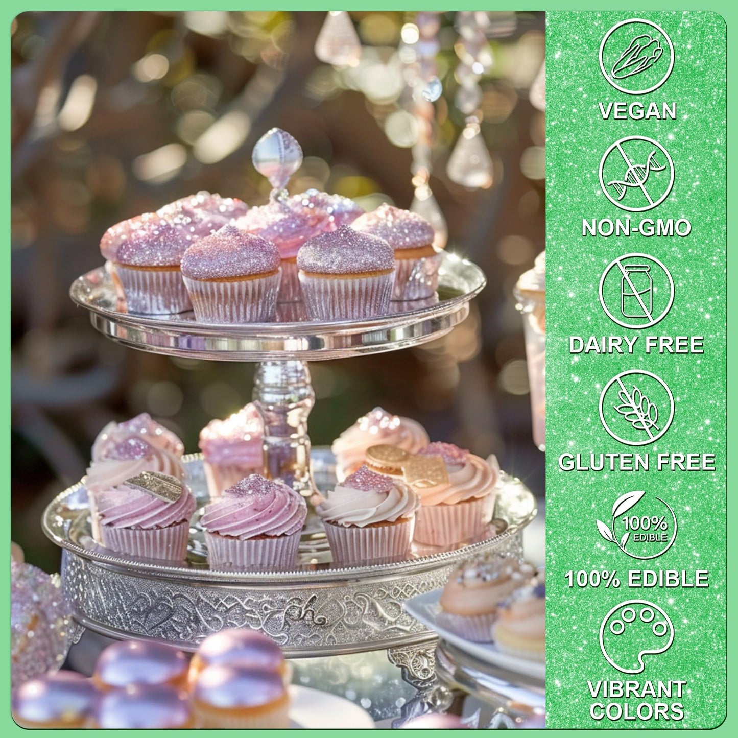 Green Edible Glitter - 5G Food Grade Cake Decorating Shimmering Glitter, Edible Sprinkle Luster Dust For Drinks, Chocolates, Fon