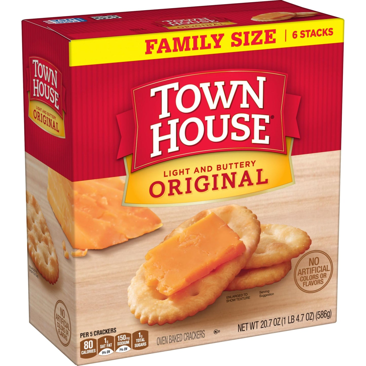Town House Crackers, Oven Baked, Lunch Snacks, Family Size, Original (6 Boxes)
