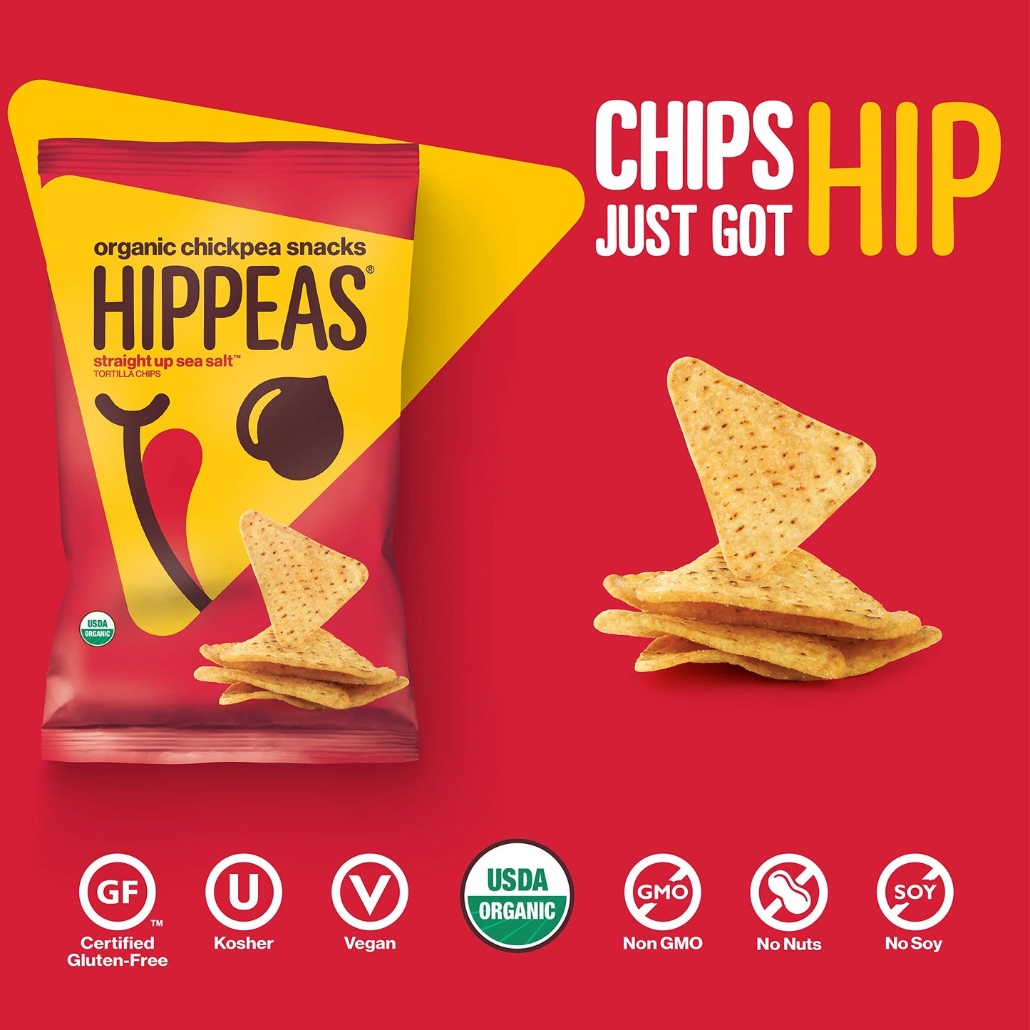New Hippeas Organic Chickpea Tortilla Chips + Straight Up Sea Salt | 5 Ounce, 6 Count | Vegan, Gluten-Free, Crunchy, Protein Chi