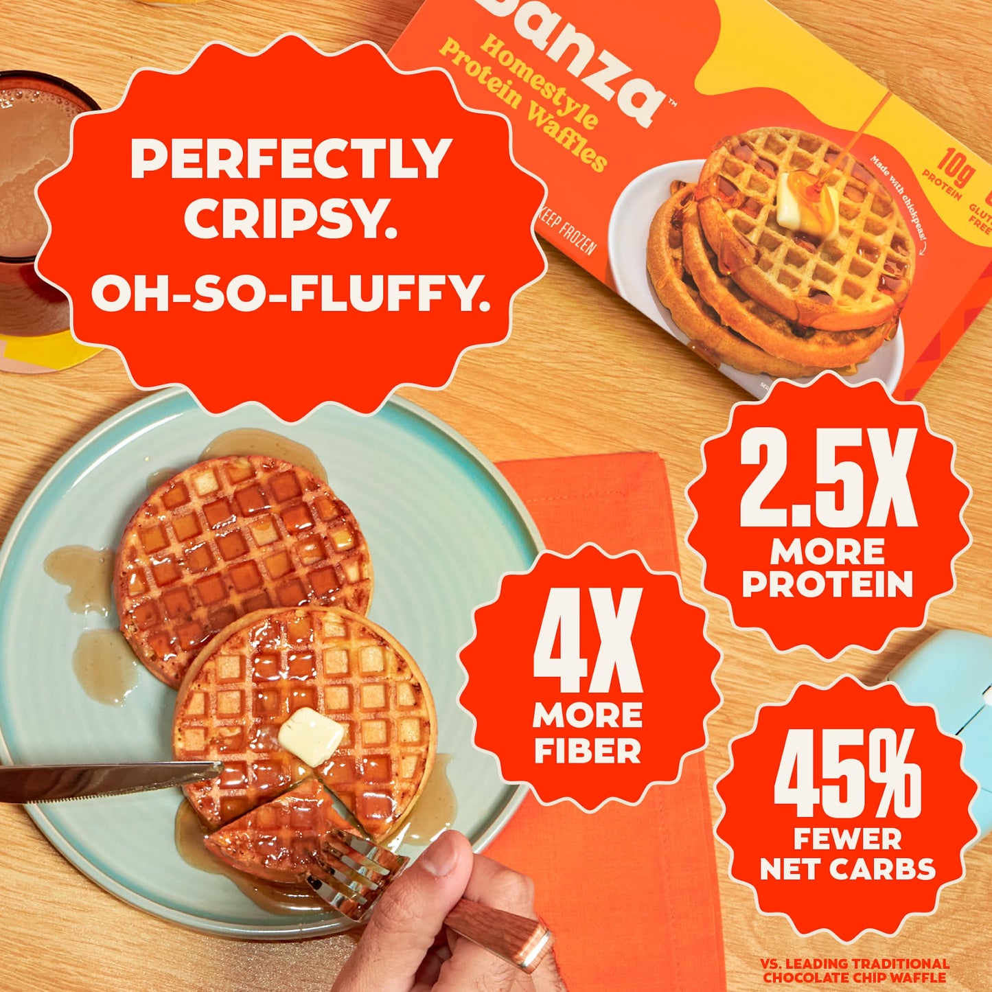 Banza Chocolate Chip Waffles, Frozen Waffles from Chickpeas - High Protein, Gluten Free, Lower Carb Toaster Waffles, 8oz