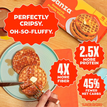 Banza Chocolate Chip Waffles, Frozen Waffles from Chickpeas - High Protein, Gluten Free, Lower Carb Toaster Waffles, 8oz