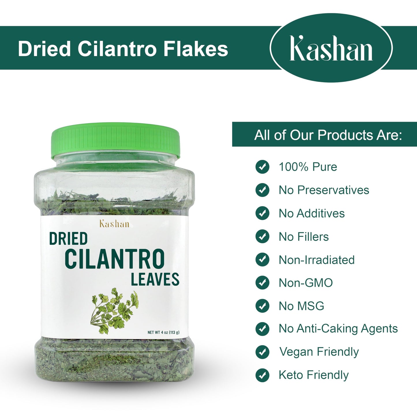 Kashan Dried Cilantro Flakes, Great Aromatic Seasoning For Food Flavoring, Salad, Soups And Meat, Garnish, Vegetarian 4Oz (113G)