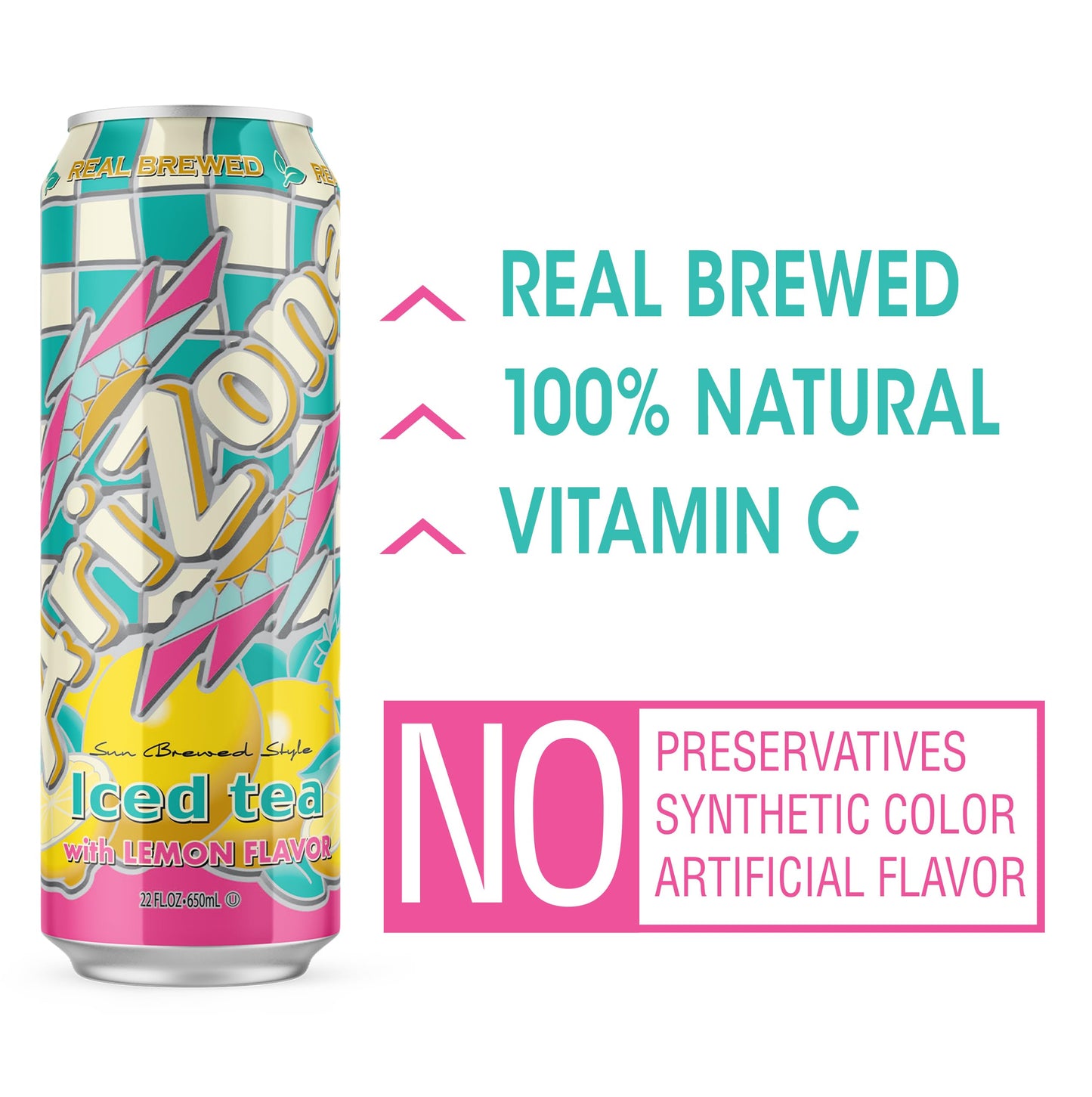 AriZona Lemon Tea - Big Can, 22 Fl Oz, Pack of 24, Refreshing Lemon Flavor