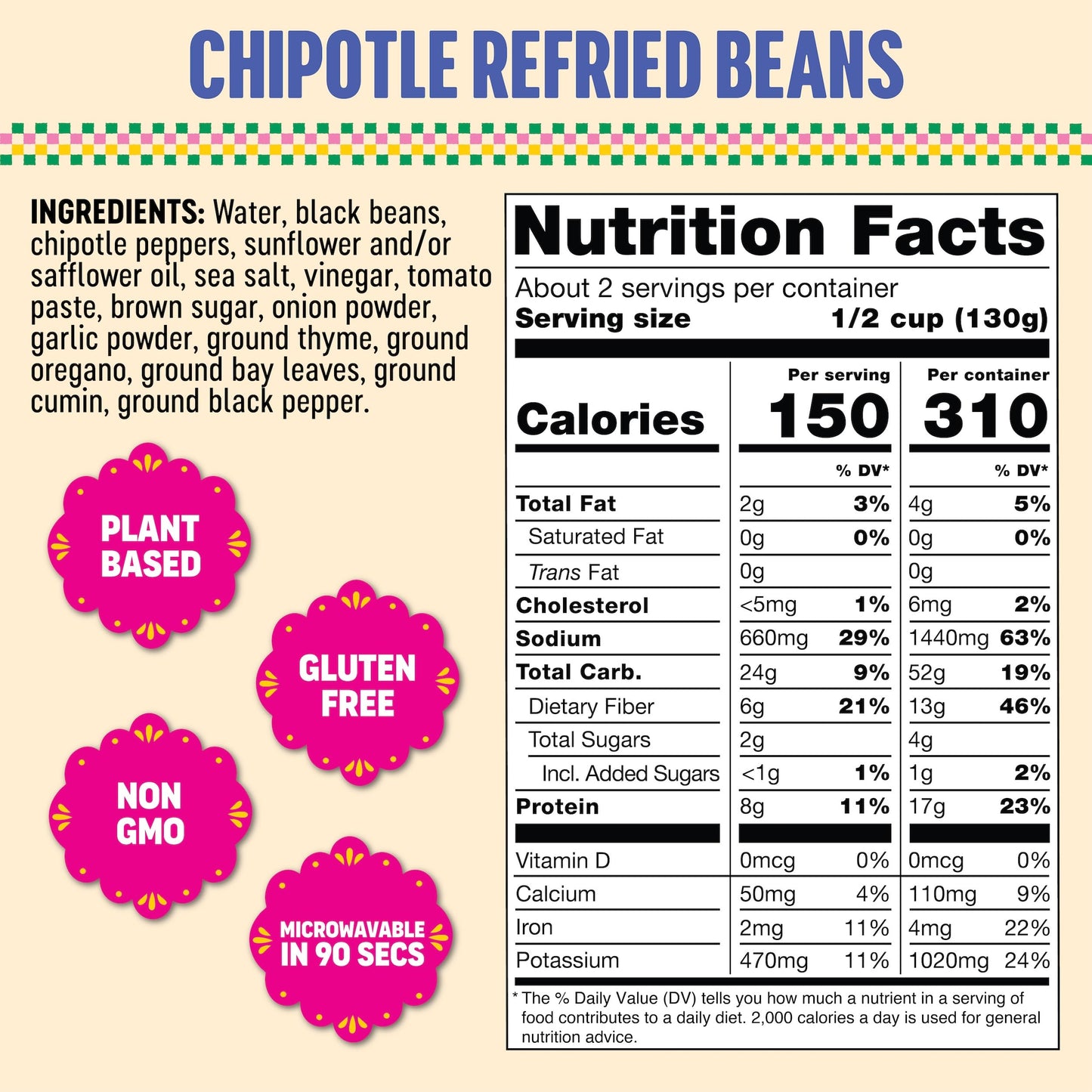 Somos Chipotle Refried Black Beans - Gluten Free, Non-Gmo, Vegan & Microwavable Meals Ready To Eat - Delicious, Healthy & Conven