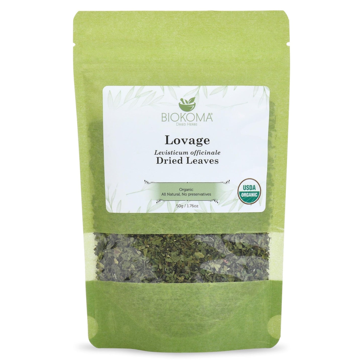 Biokoma Organic Lovage Dried Leaves 50g - USDA Certified, No Additives, Resealable Pouch
