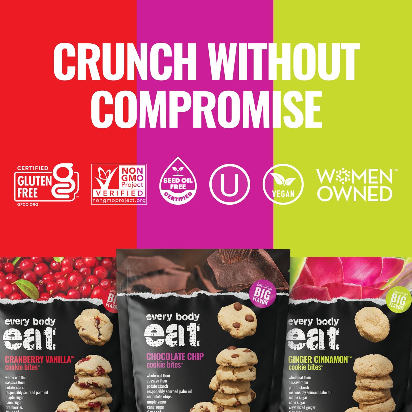 Every Body Eat Crunchy Cookie Bites, Gluten & Dairy Free, Vegan, School Lunch Snacks, (5.5 Ounce (Pack Of 3), Variety Pack)