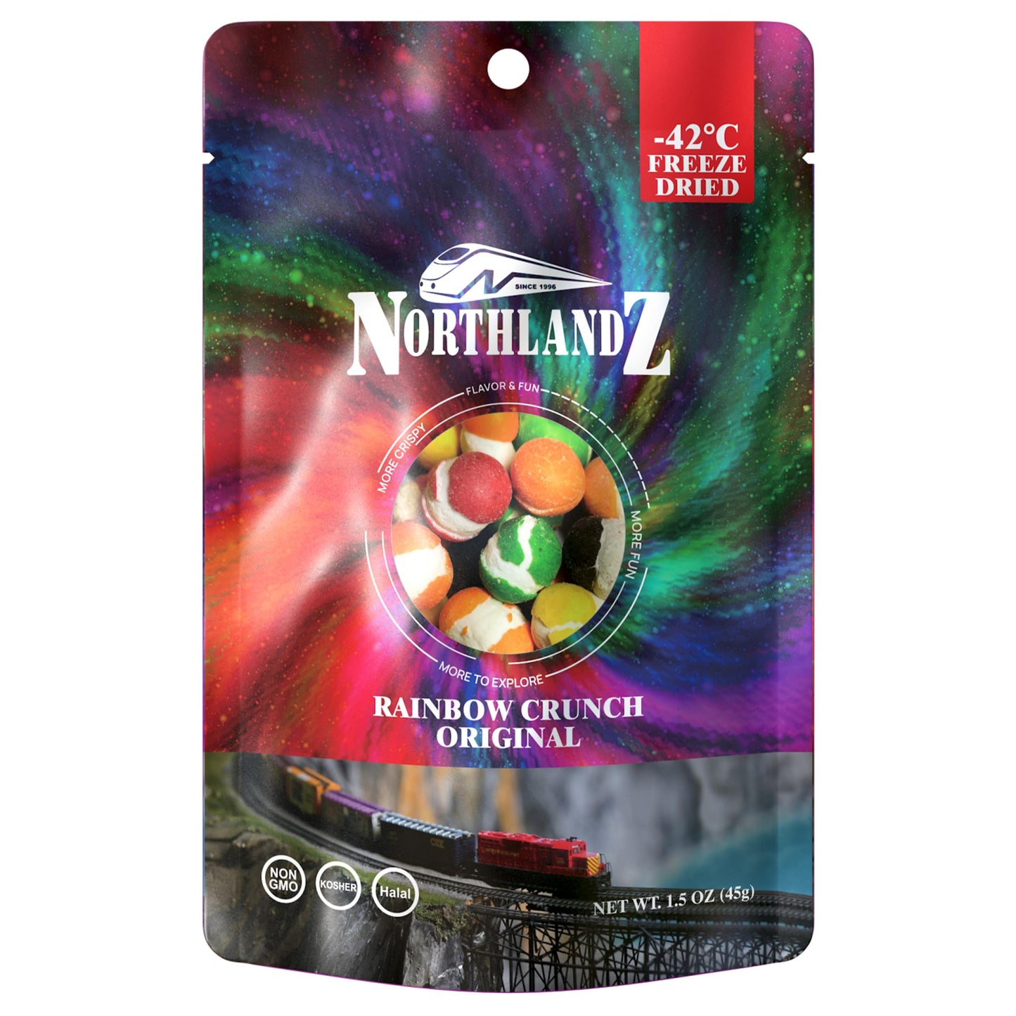NORTHLANDZ Freeze Dried Candy | RAINBOW CRUNCH ORIGINAL | -42C Freeze-Dried | Assorted Sweet Fruit Flavors | 1.5oz/each| Light &