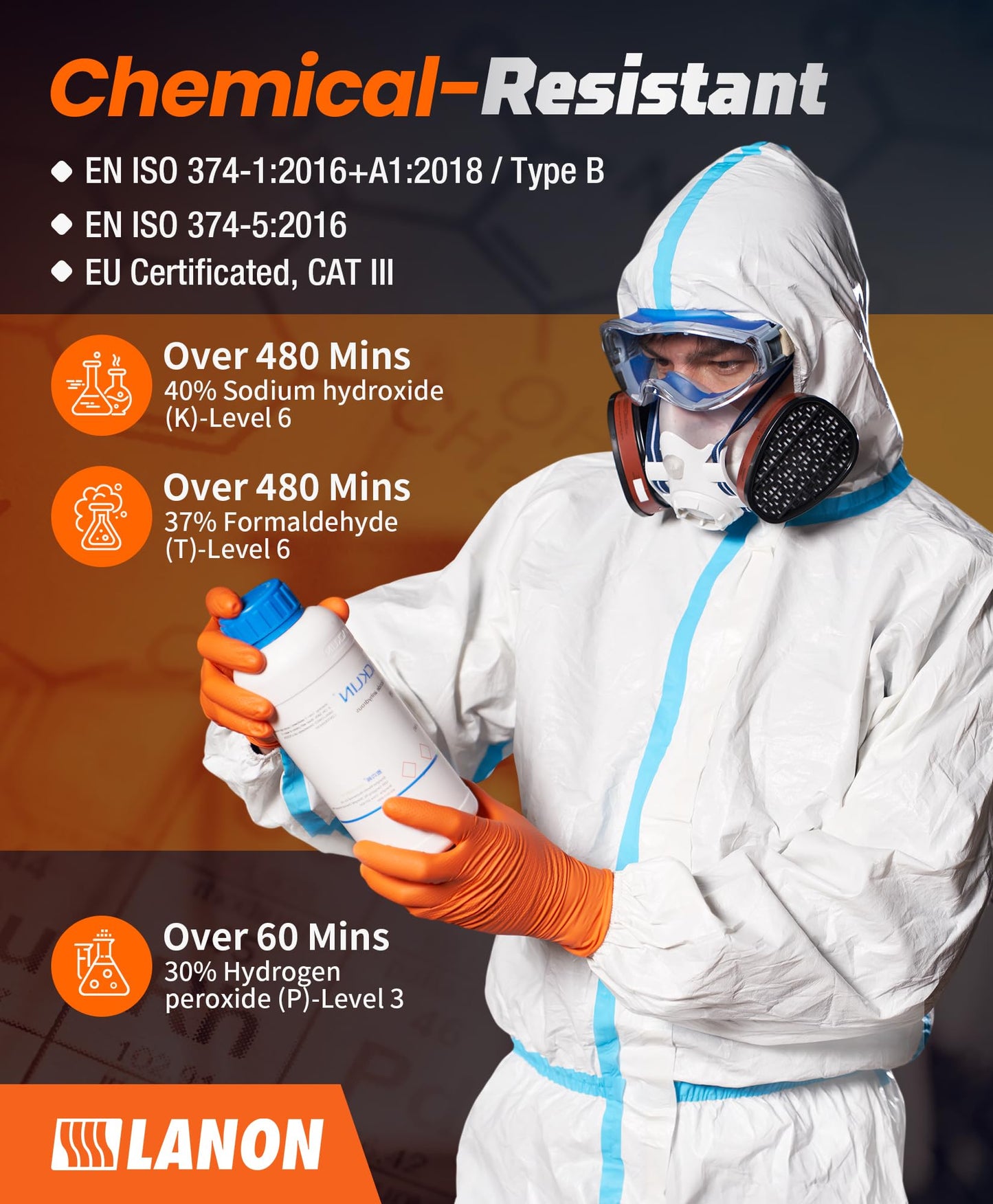 Lanon 8Mil Orange Disposable Nitrile Gloves, Mechanic, Heavy Duty, Food Safe, Latex Free, Powder Free, Fully-Diamond Textured, X