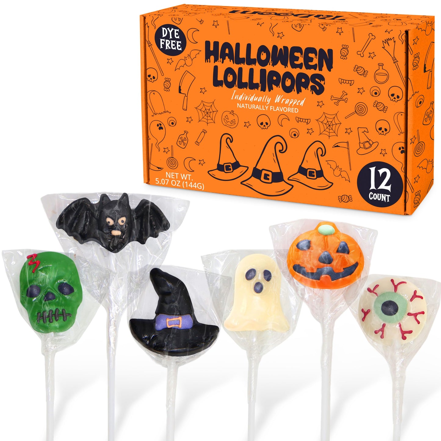 Halloween Lollipops 12 Count Individually Wrapped Dye-Free Suckers  Spooky Themed Shapes - Fun Halloween Novelty Candy For Trick-or-Treat  Classroom Parties  and Kids Favors