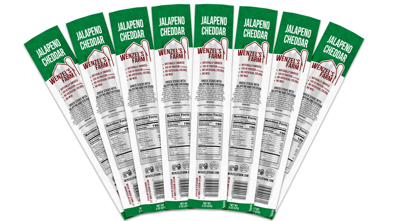 Wenzels Farm Jalapeno Cheddar Snack Sticks, Gluten Free, High Protein, 16 Count