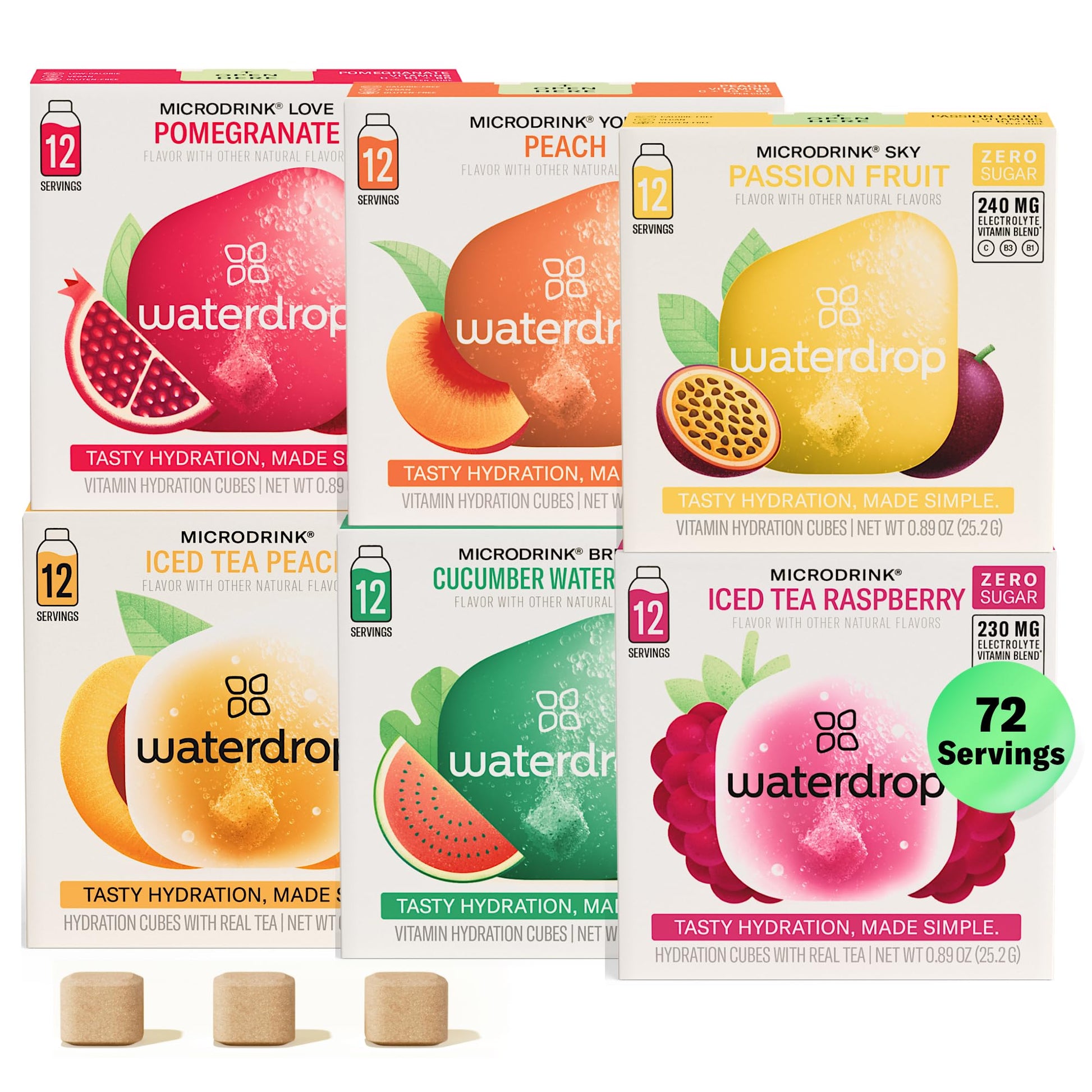 Waterdrop Hydration Cubes, Iced Tea Peach, 200 MG Electrolytes & Vitamin C & B3, On the Go Water Enhancer for Still & Sparkling 
