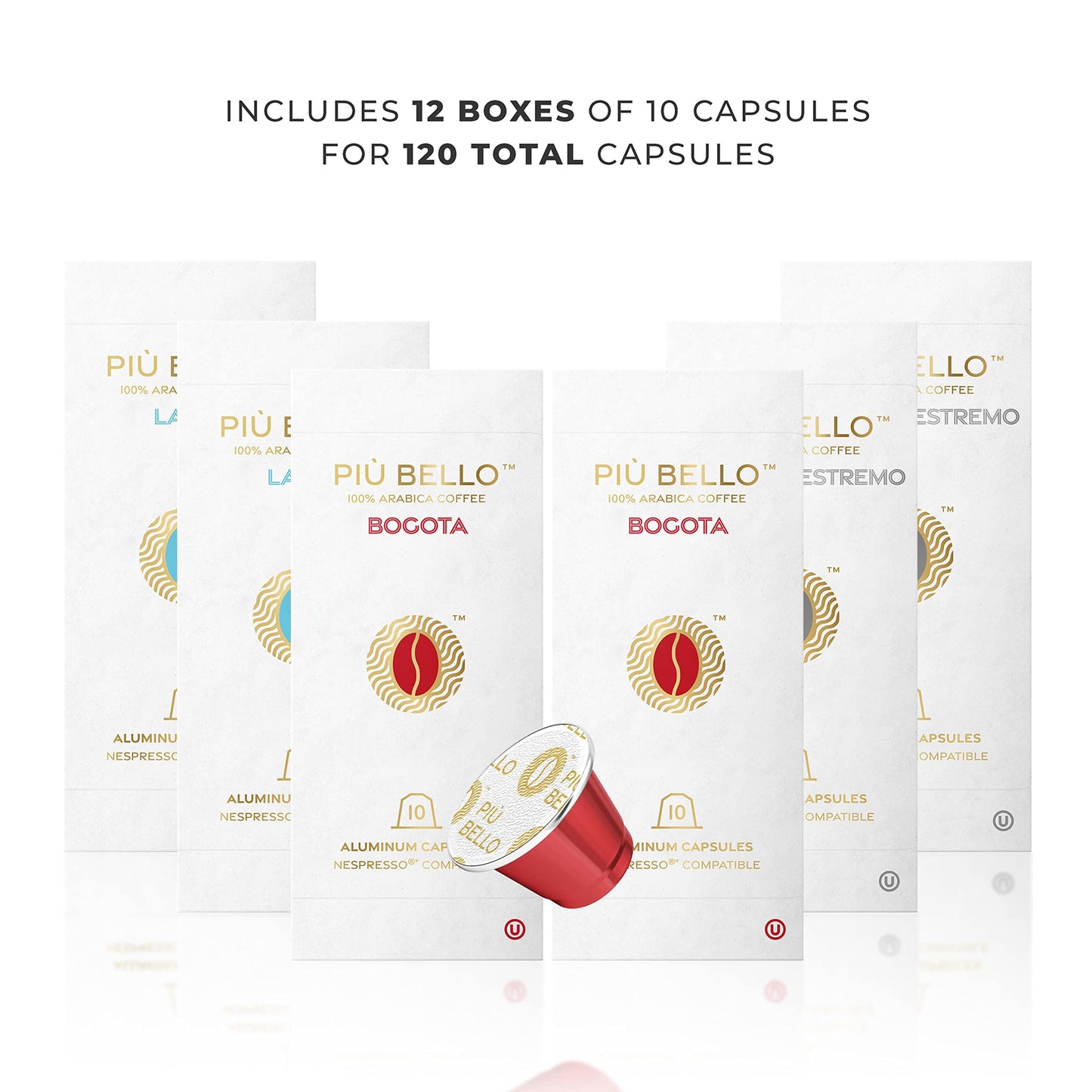 PIU BELLO Espresso Coffee Pods for Nespresso - Variety Pack, Dark Roast, Low Acidity, 120 Count