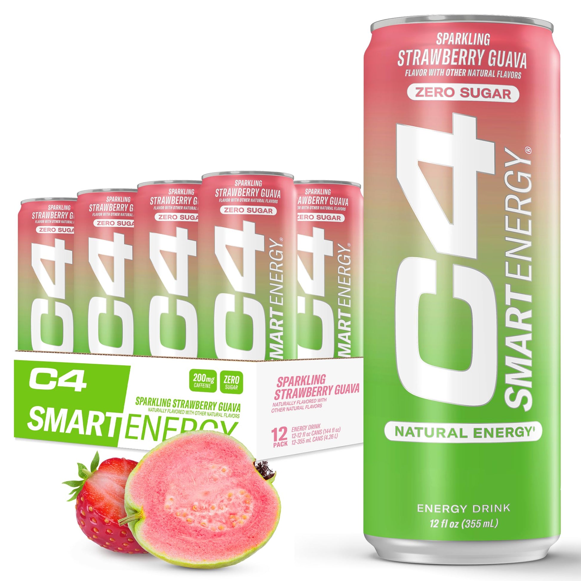 Cellucor C4 Smart Energy Drink, Sugar Free, Nootropic Booster, Strawberry Guava, 12 Fl Oz (Pack of 12)