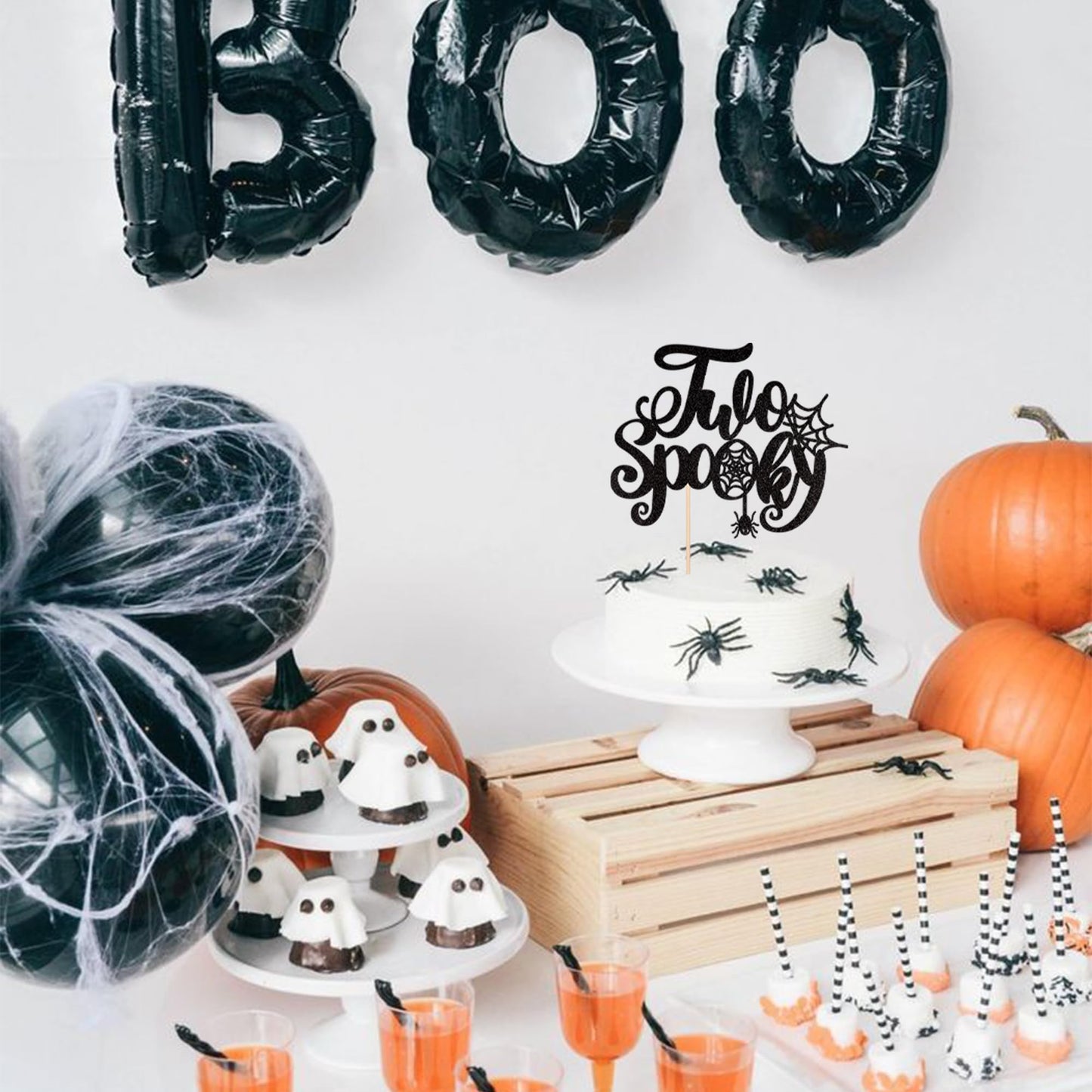 1 Pcs Two Spooky Cake Topper Glitter Spider Web Halloween 2Nd Birthday Cake Pick Baby Shower Cake Decoration For Halloween Spook