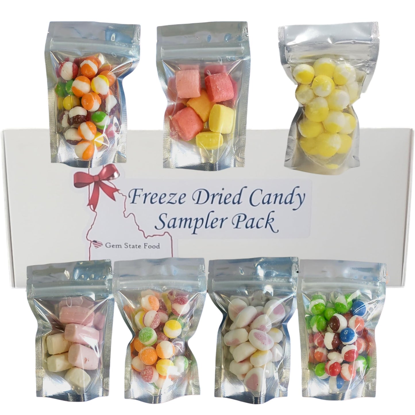 Freeze Dried Candy Variety Pack - 7 Bag Freeze Dried Candy Sampler - Gem State Food - Gift Box - Freeze Dried Skiddles, Lemonhea