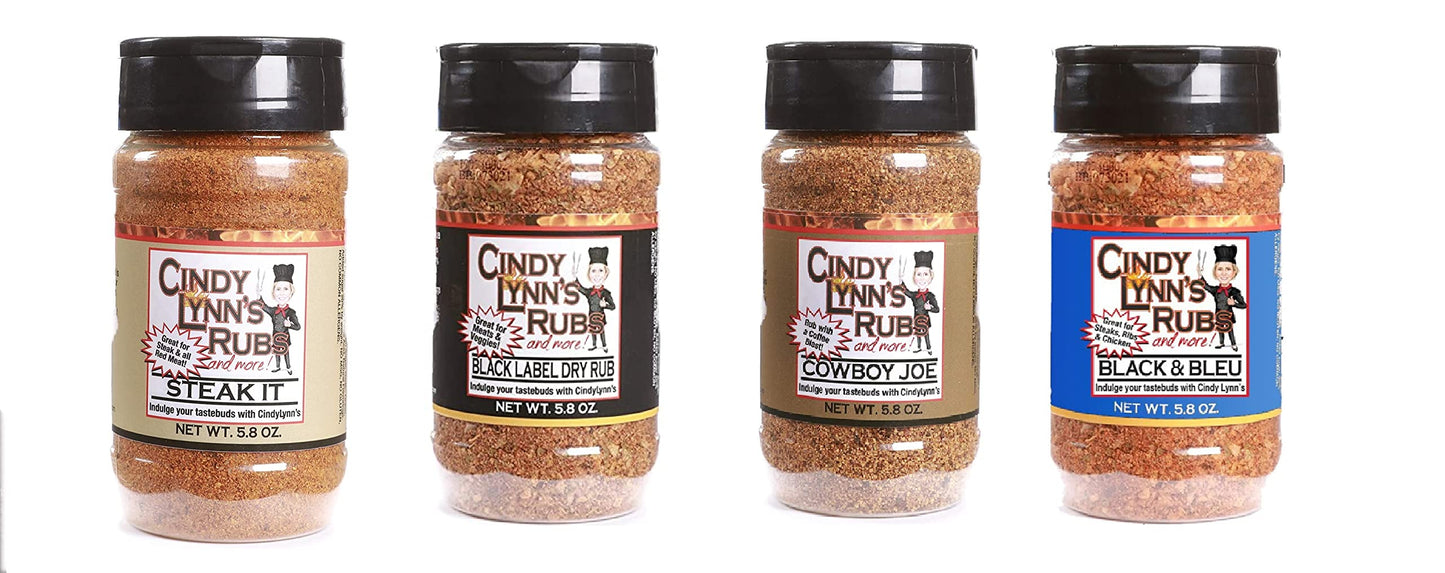 Perfect Steak 4 PACK - Cindy Lynn's Black Label Dry Rub, Cindy Lynn's Steak It!, Cindy Lynn's Cowboy ''Joe'' and Cindy Lynn's Bl
