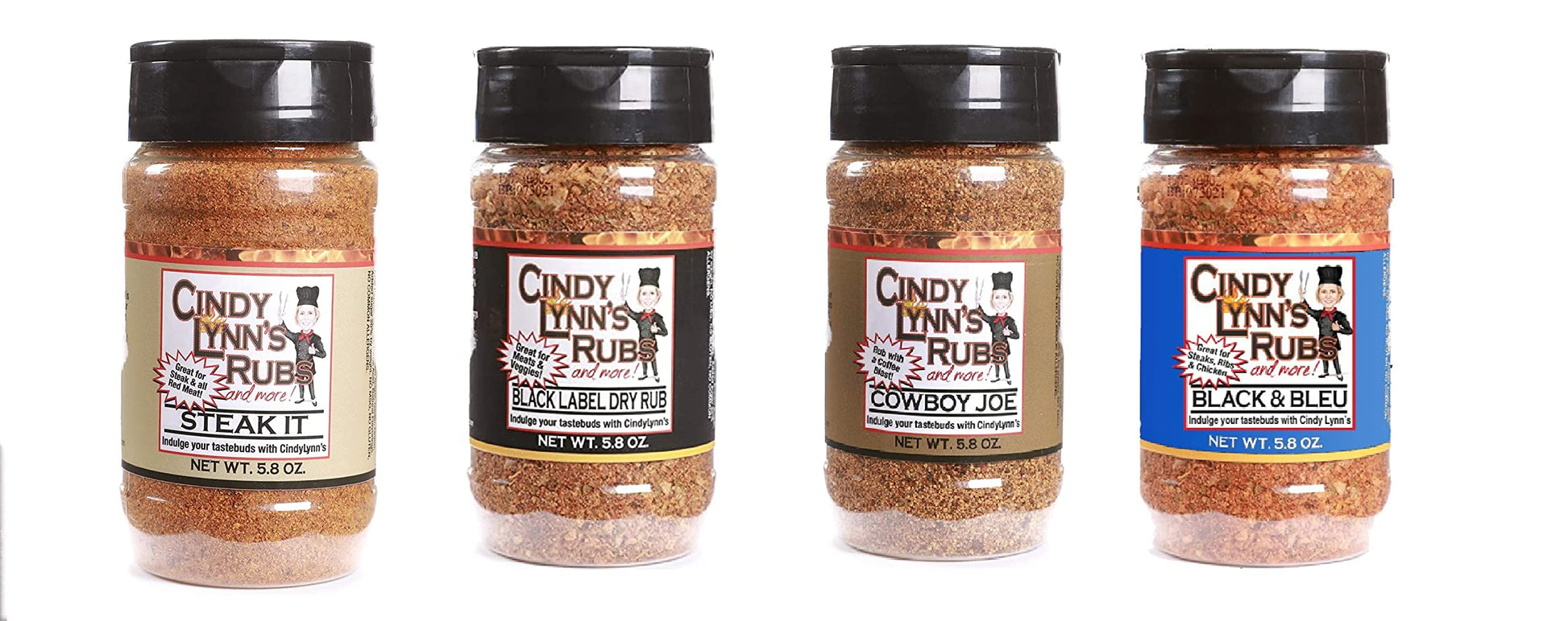 Perfect Steak 4 PACK - Cindy Lynn's Black Label Dry Rub, Cindy Lynn's Steak It!, Cindy Lynn's Cowboy ''Joe'' and Cindy Lynn's Bl
