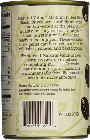 Natural Value Pitted Medium Black Ripe Olives, 6 Ounce Cans (Pack Of 24)