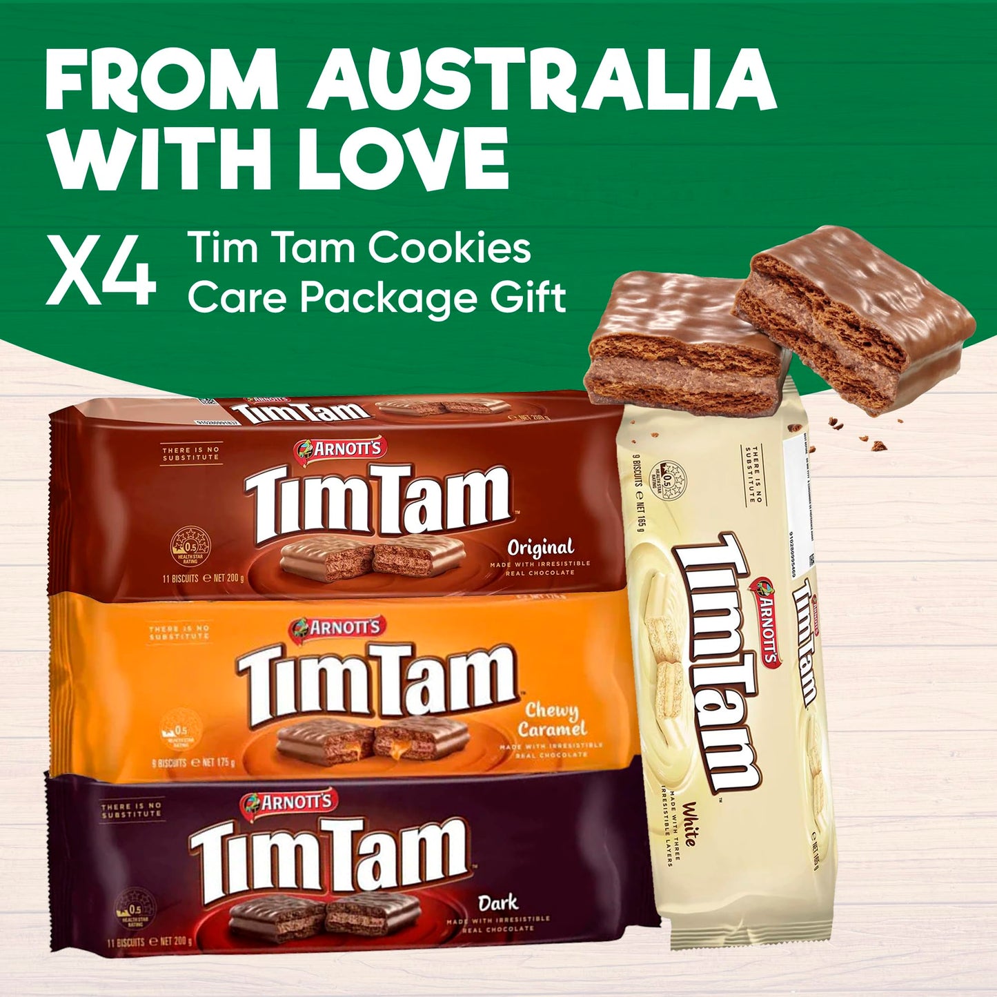 Tim Tam Cookies Gift, Snack Box, Australian Cookies Variety Pack with Chocolate Filling, 4 Pack Full of Original, Dark, Caramel