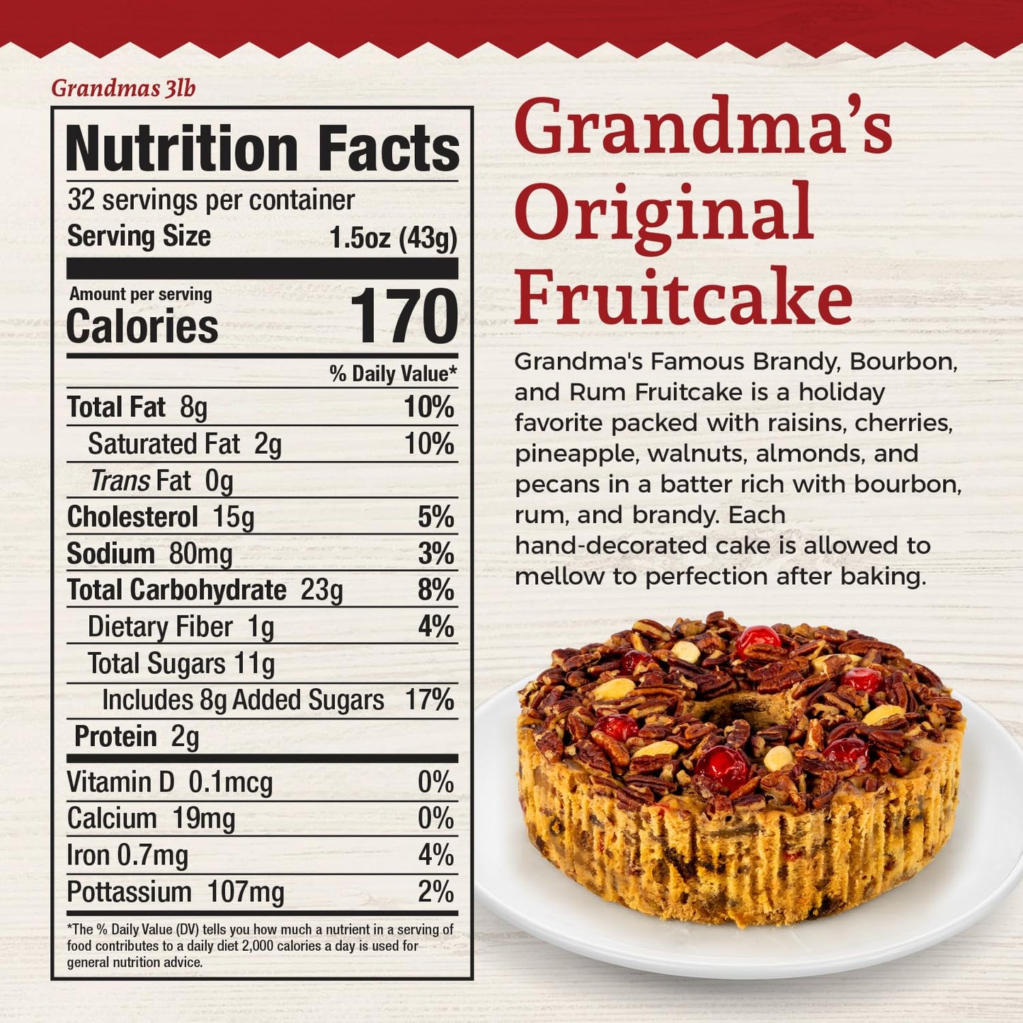 Beatrice Bakery Co. Original Fruitcake - Freshly Made, 48 oz Box