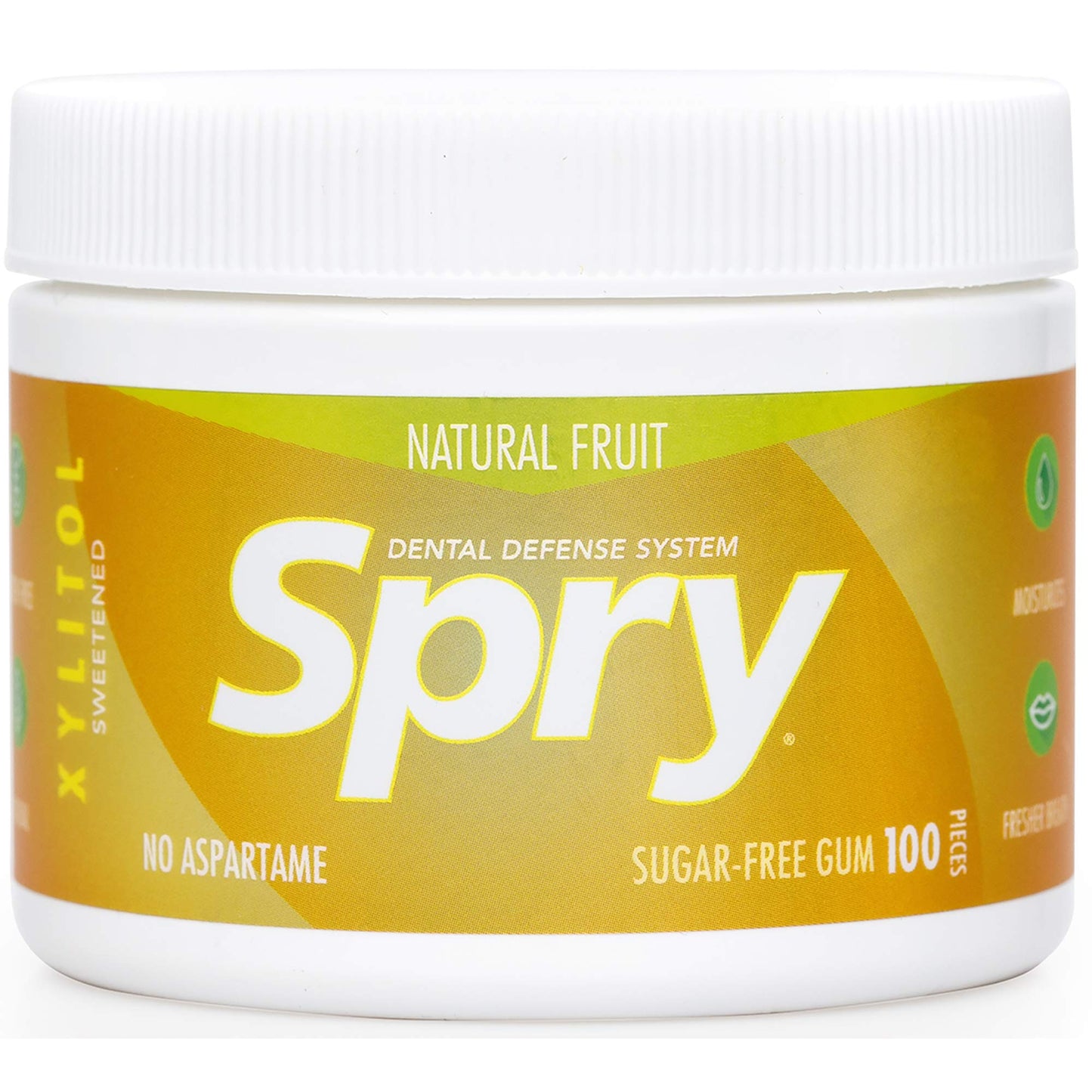 Spry Fresh Natural Xylitol Chewing Gum Dental Defense System Aspartame-Free Sugar Free Gum (Fresh Fruit, 100 Count - Pack Of 2)