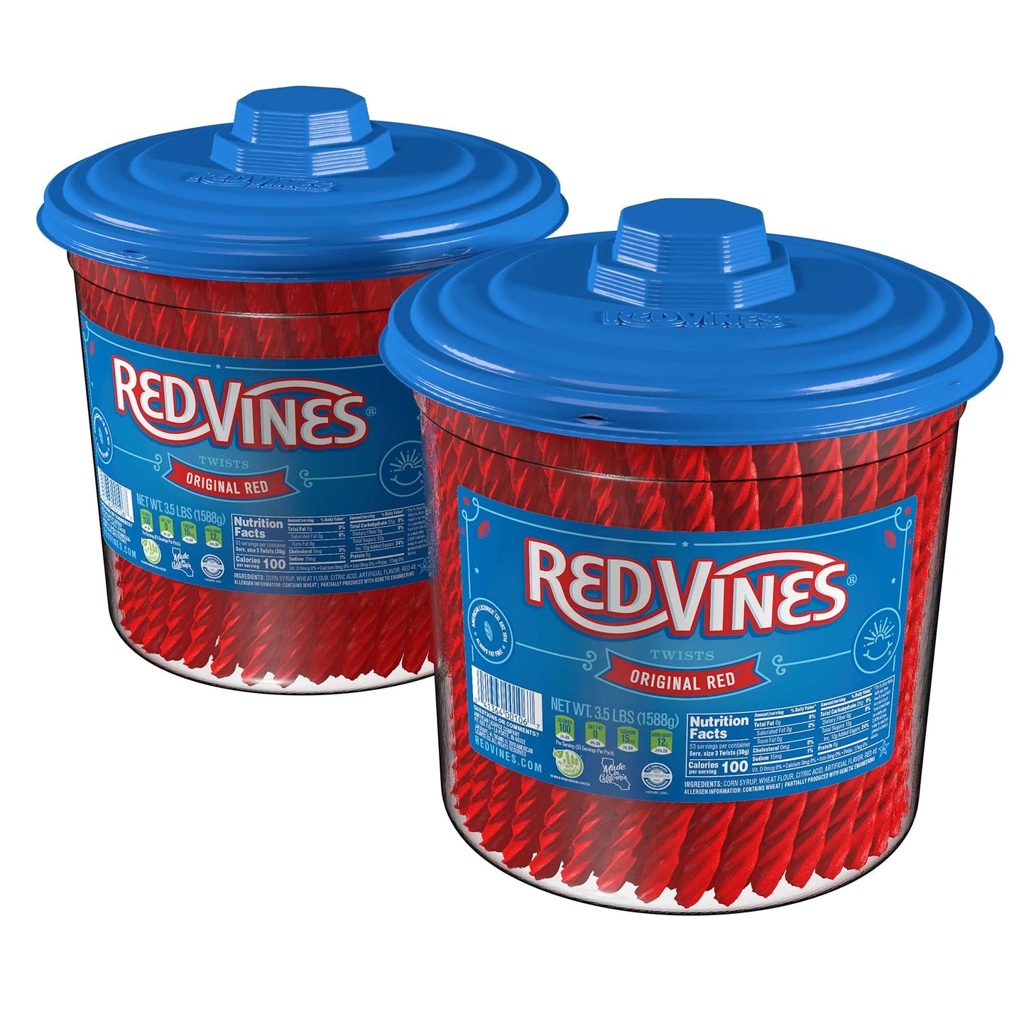 Red Vines Licorice, Original Red Flavor, Soft & Chewy Candy Twists, 56 Ounce Jar (Pack Of 2)