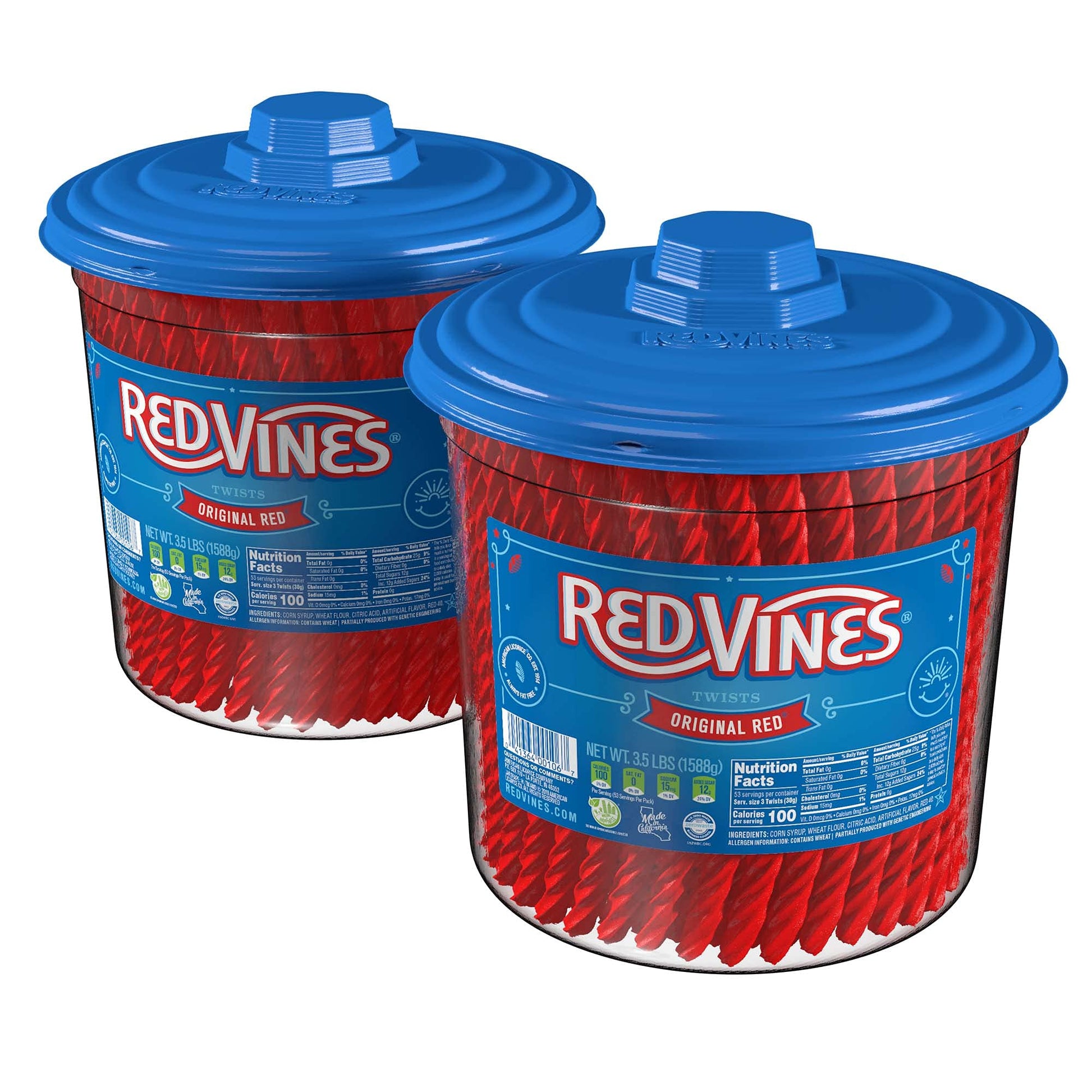 Red Vines Licorice, Original Red Flavor, Soft & Chewy Candy Twists, 56 Ounce Jar (Pack Of 2)
