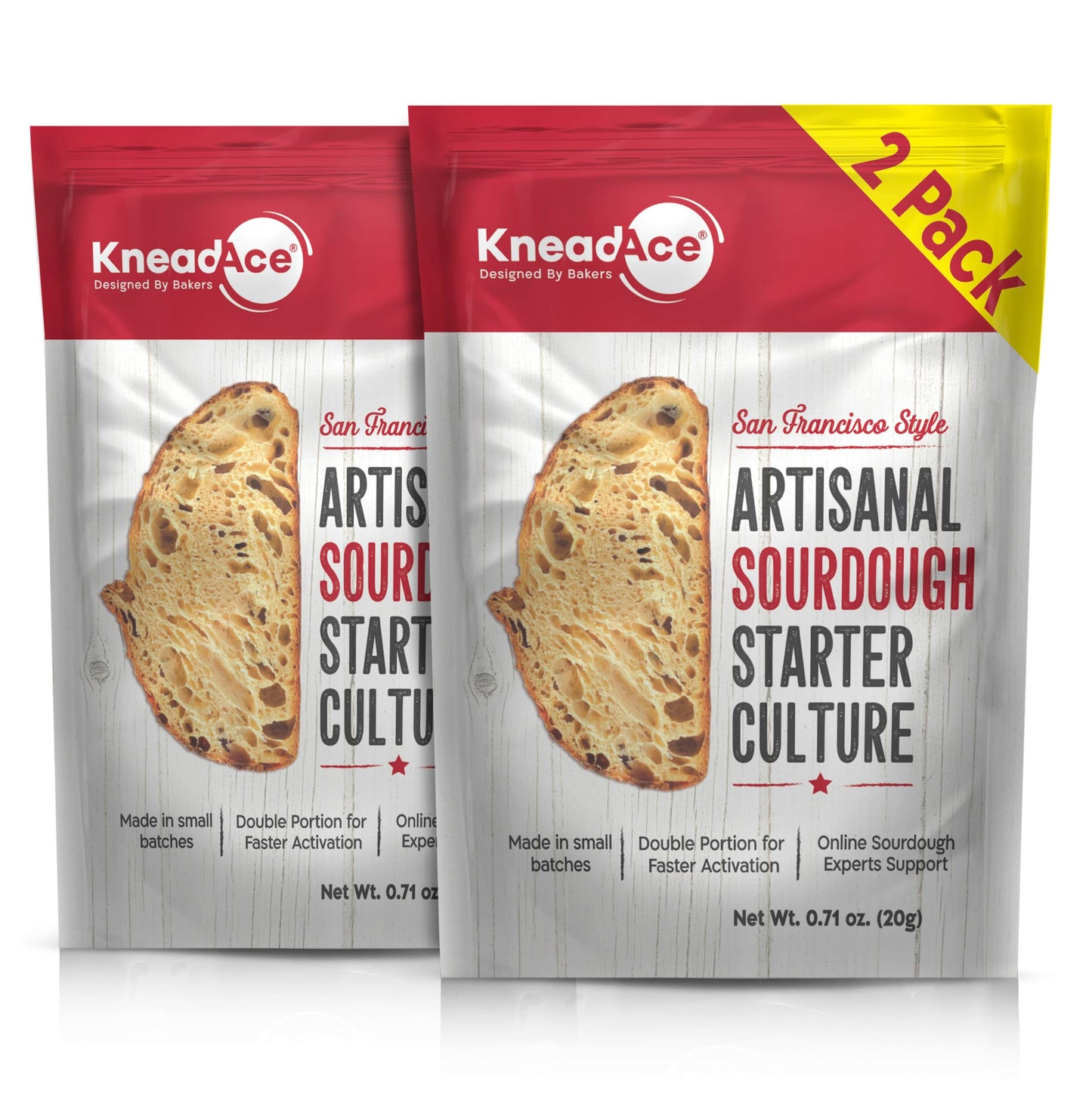 KNEADACE Sourdough Starter Culture - Fast-Activating Wild Yeast - 0.7 Ounce (Pack of 2) - Easy for Beginners