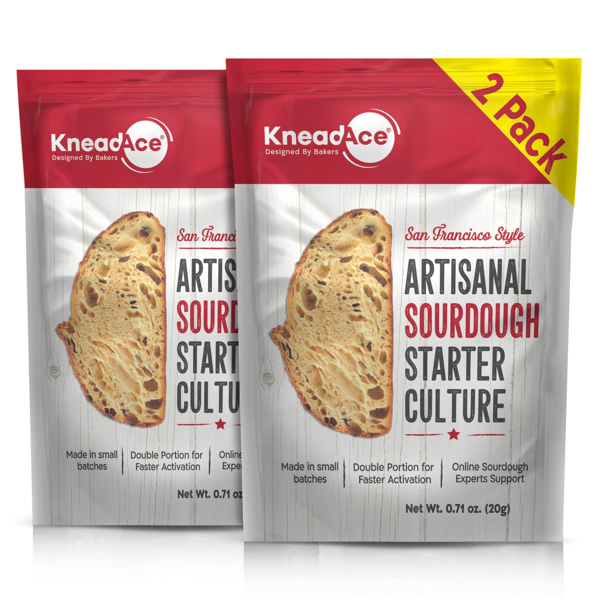 KNEADACE Sourdough Starter Culture - Fast-Activating Wild Yeast - 0.7 Ounce (Pack of 2) - Easy for Beginners