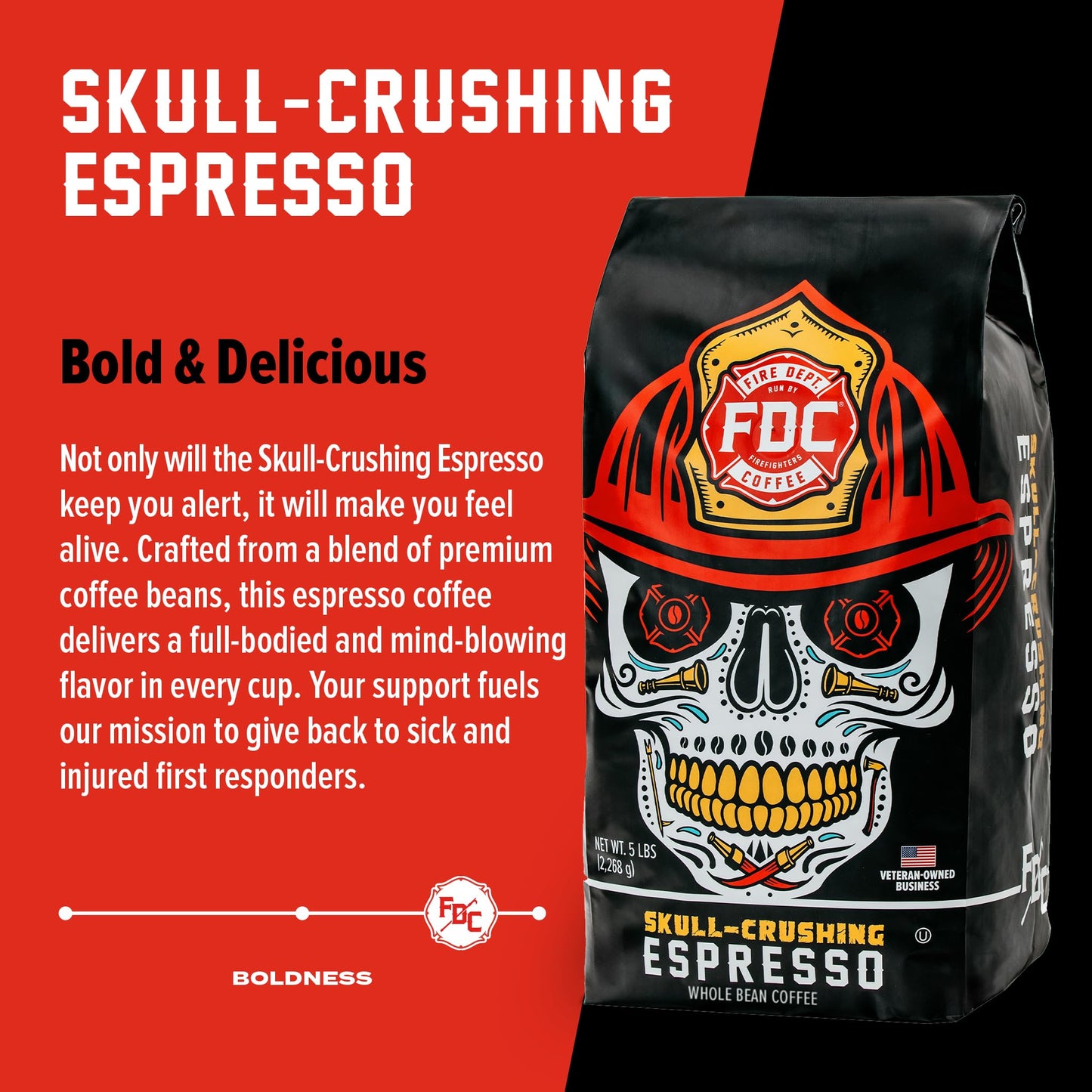 Fire Department Coffee Espresso Beans - Full-Bodied & Bold - 5 LB Bulk - Veteran Owned - Roasted in the USA