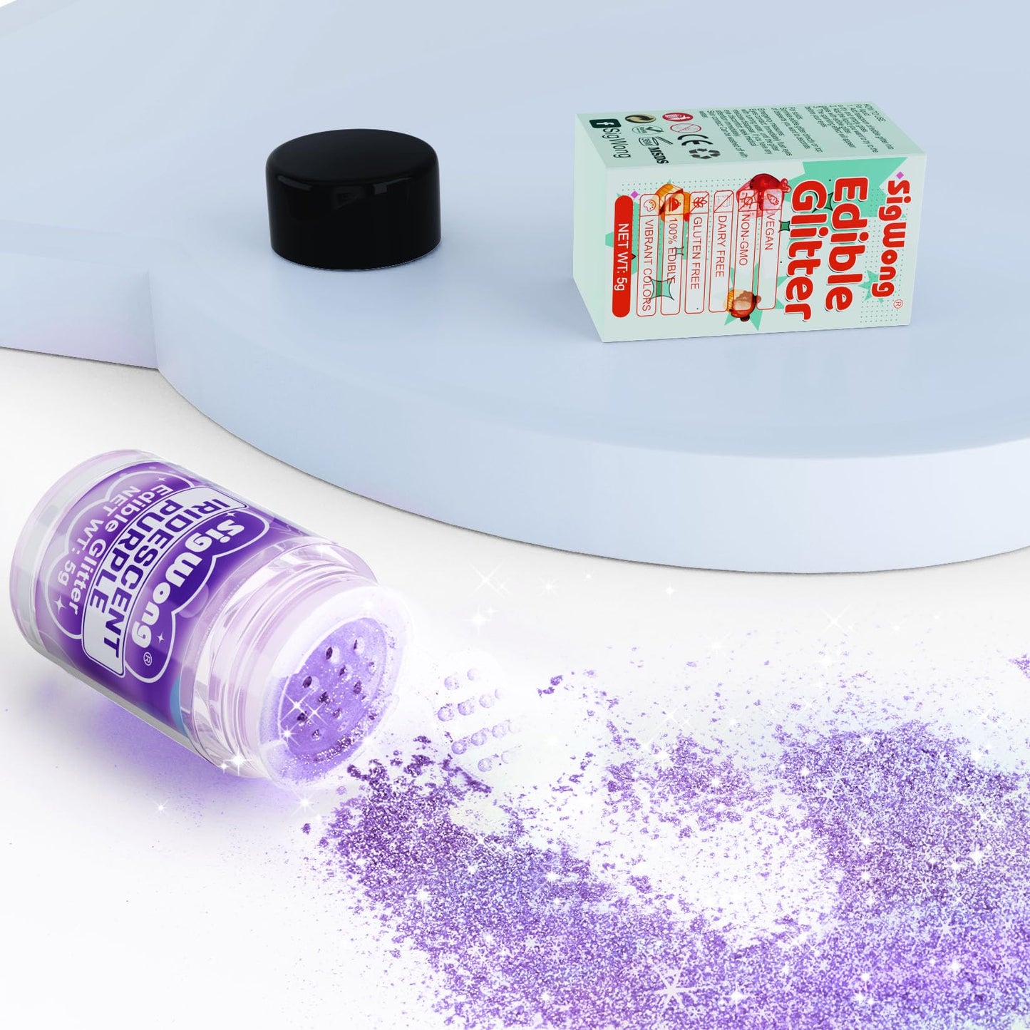 SigWong Iridescent Purple Edible Glitter - 5g Food Grade Luster Dust for Cake Decorating, Chocolates, Cupcakes, and More