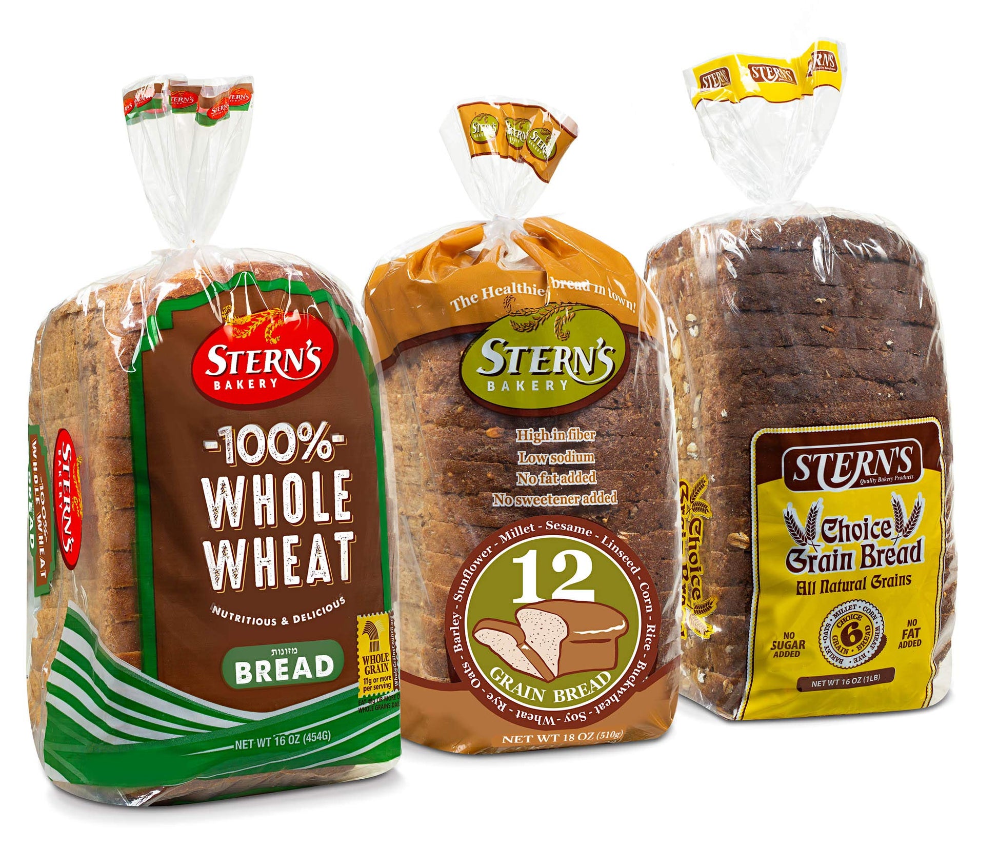 Whole Grain Bread | Sandwich Bread | 3 Flavor Variety Bundle | (1) 12 Grain Bread (1) 6 Grain Bread (1) 100% Whole Wheat Bread | 16 Oz Per Loaf - Stern'S Bakery [ 3 Loaves Of Bread Included ]
