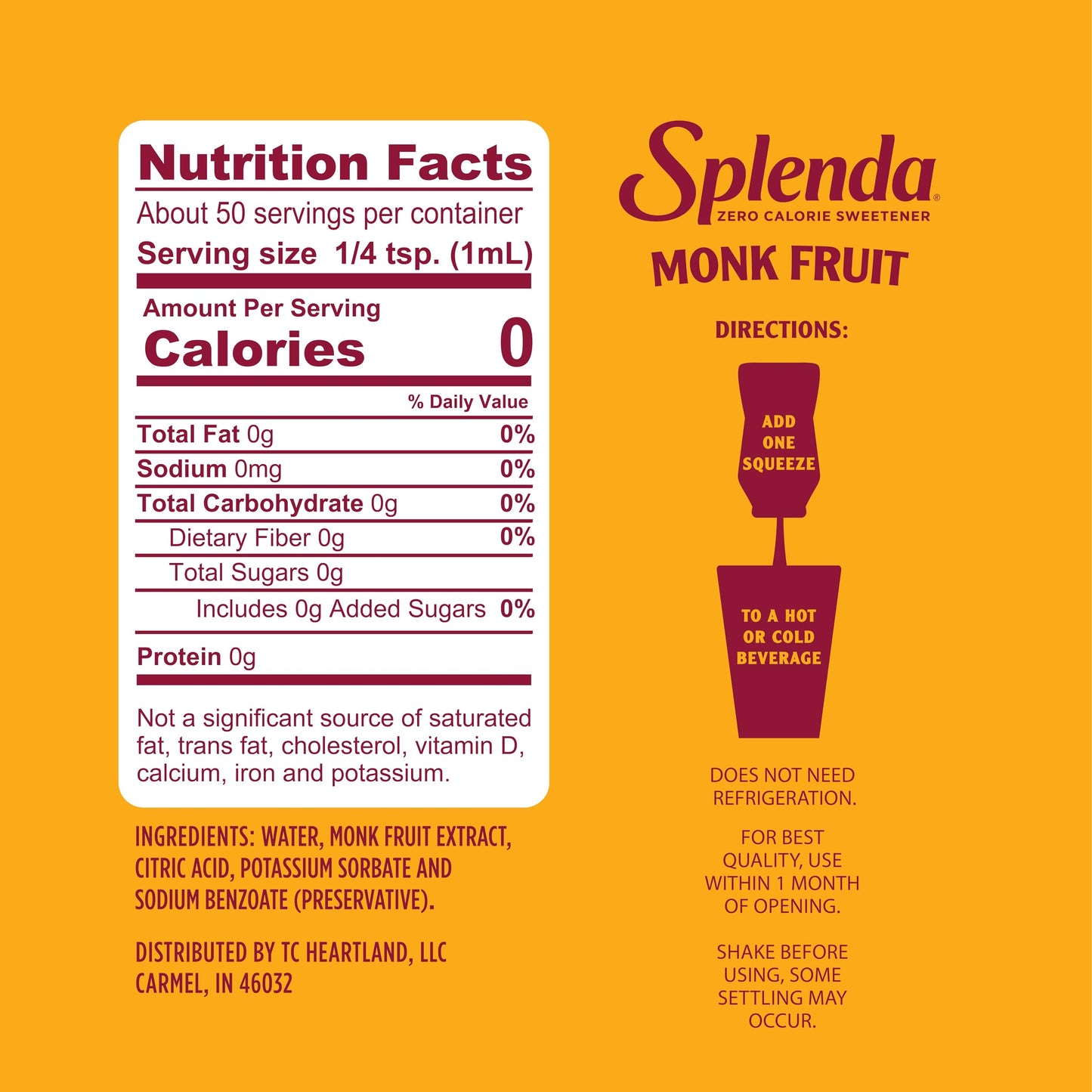 Splenda Monk Fruit Liquid, Zero Calorie Sweetener Drops, 1.68 Fl Oz (Pack Of 1)