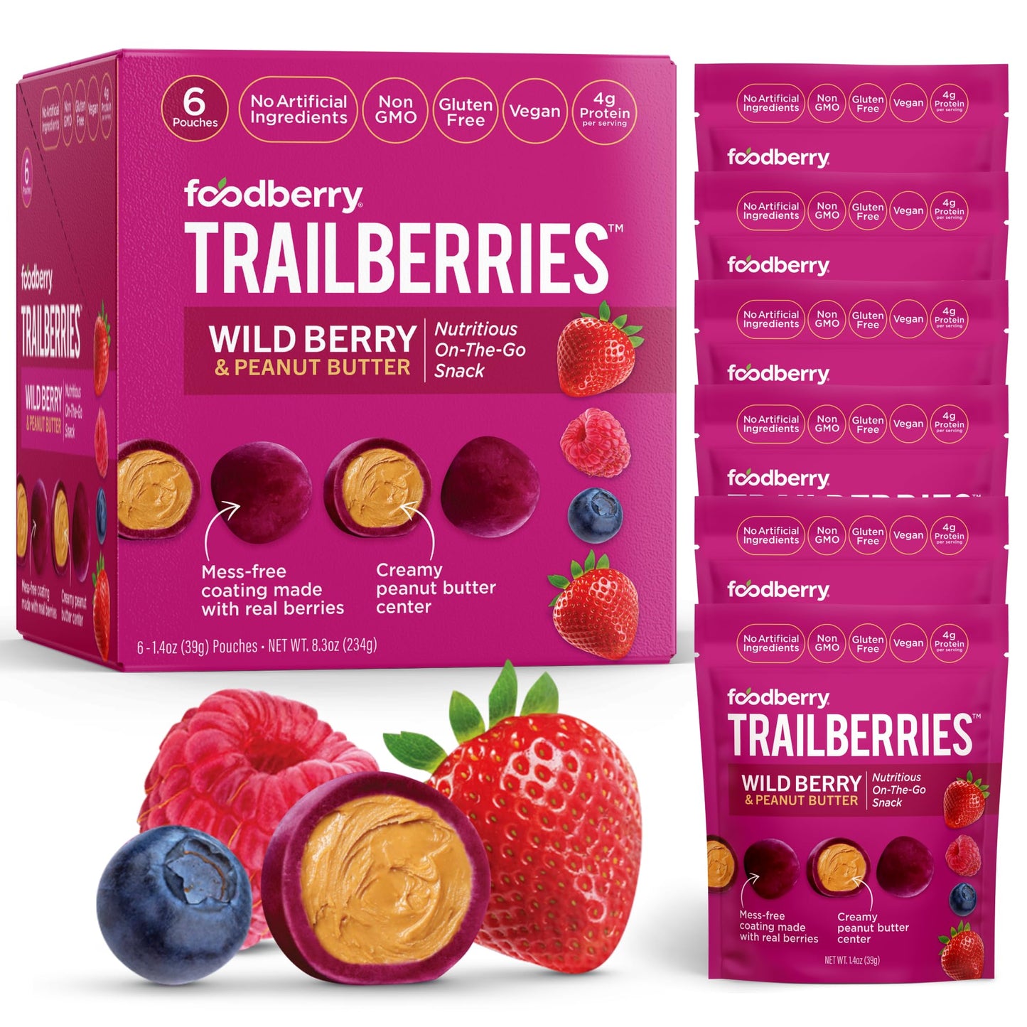 Foodberry Peanut Butter Trailberries, Nutritious Snack, Delicious Bites of Creamy Peanut Butter Coated in Real Fruit (Like Softe