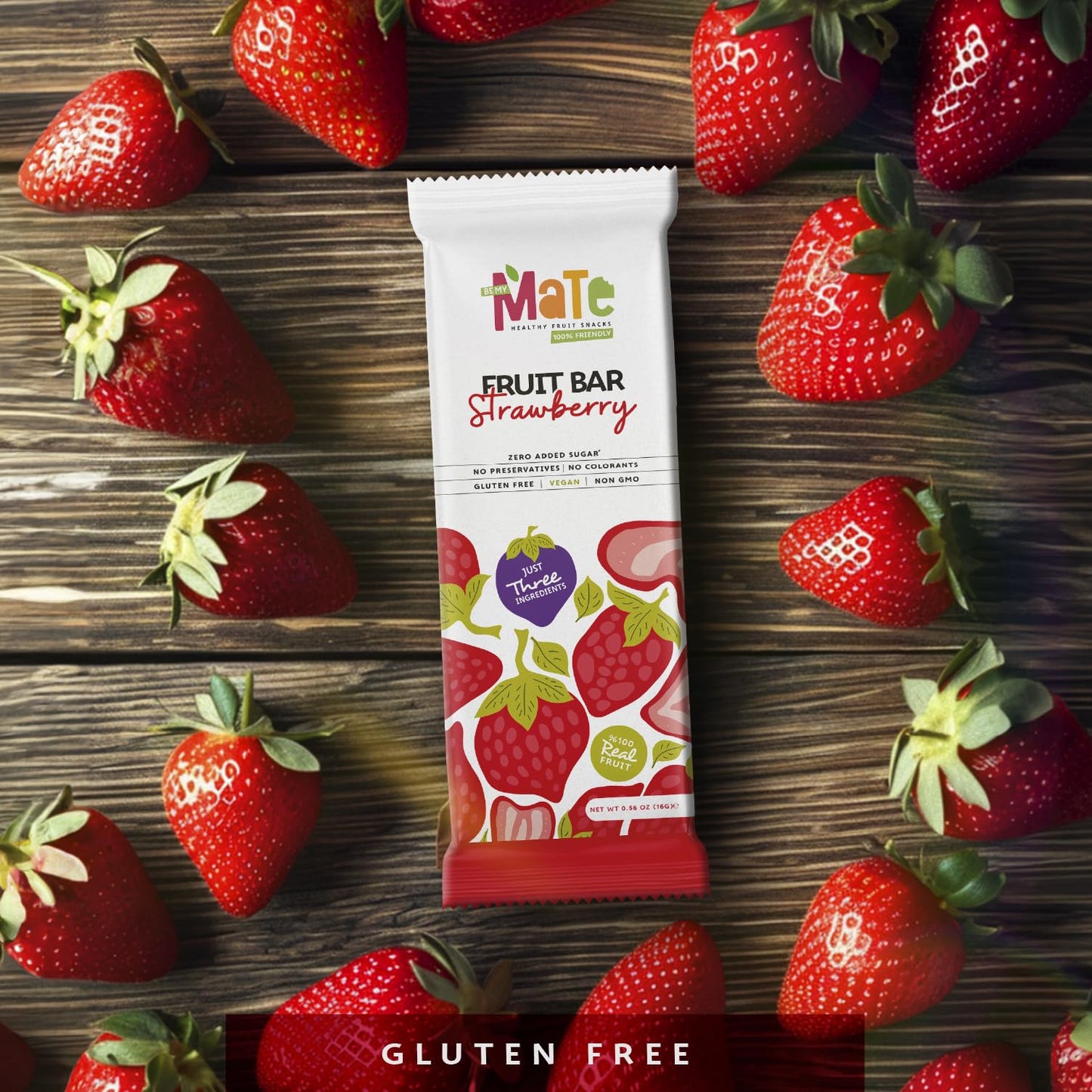 Mate Apple + Strawberry Healthy Snack, 100% Natural Real Fruit Bar & Gluten-Free & Vegan & Non GMO & Kosher - Zero Added Sugar,