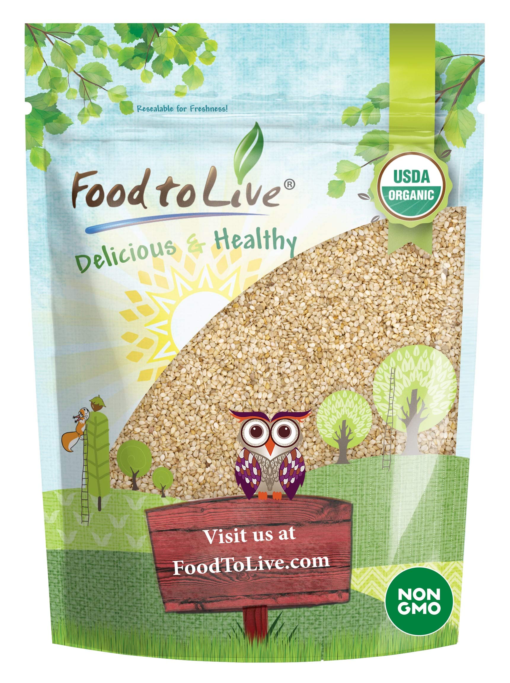 Food To Live Organic Unhulled Sesame Seeds, 4 Pounds — Non-Gmo, Whole Natural Raw White Sesame Seeds, Kosher, Vegan, Bulk, Rich In Dietary Fiber, Protein, & Iron. Crunchy Texture. Great For Baking.