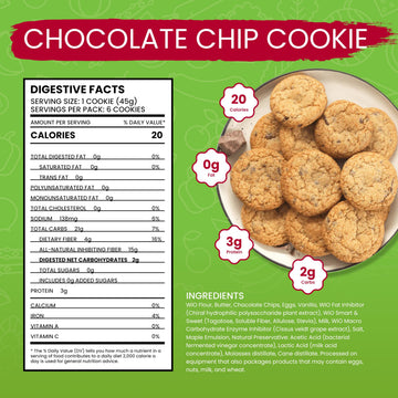 WiO SmartFoods Chocolate Chip Cookies, 6-Count Low-Carb, Fat-Free, Sugar-Free, Keto-Friendly Cookies, Delicious Soft Treats, Hea