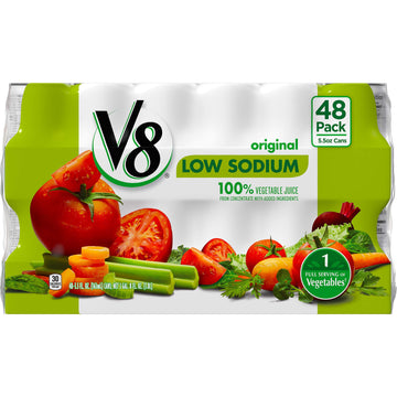 V8 Low Sodium 100% Vegetable Juice, 5.5 Oz. Can (Pack Of 48)