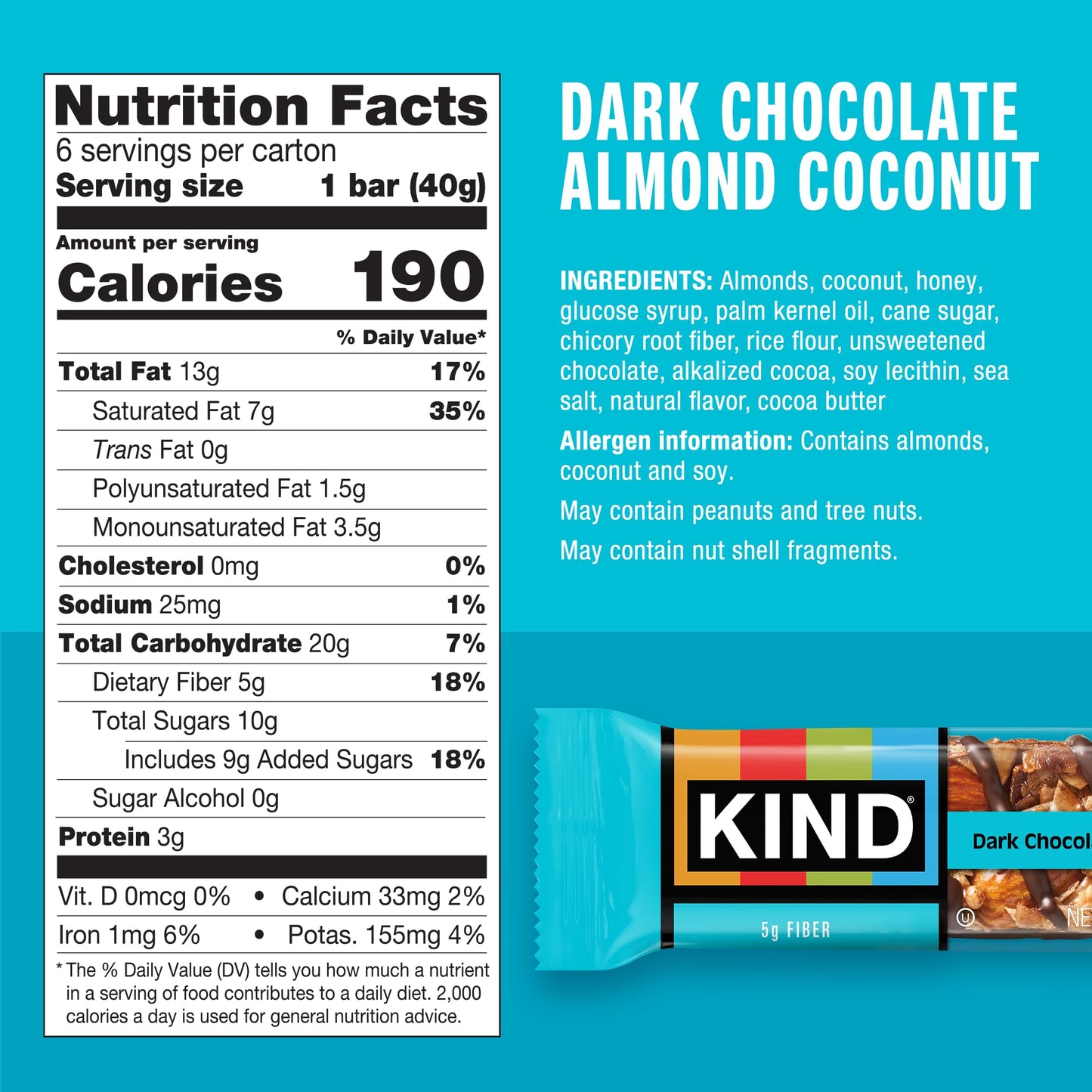 KIND Nut Bars  Dark Chocolate Almond Coconut  Healthy Snack Bars  Gluten Free  3g Protein  36 Count