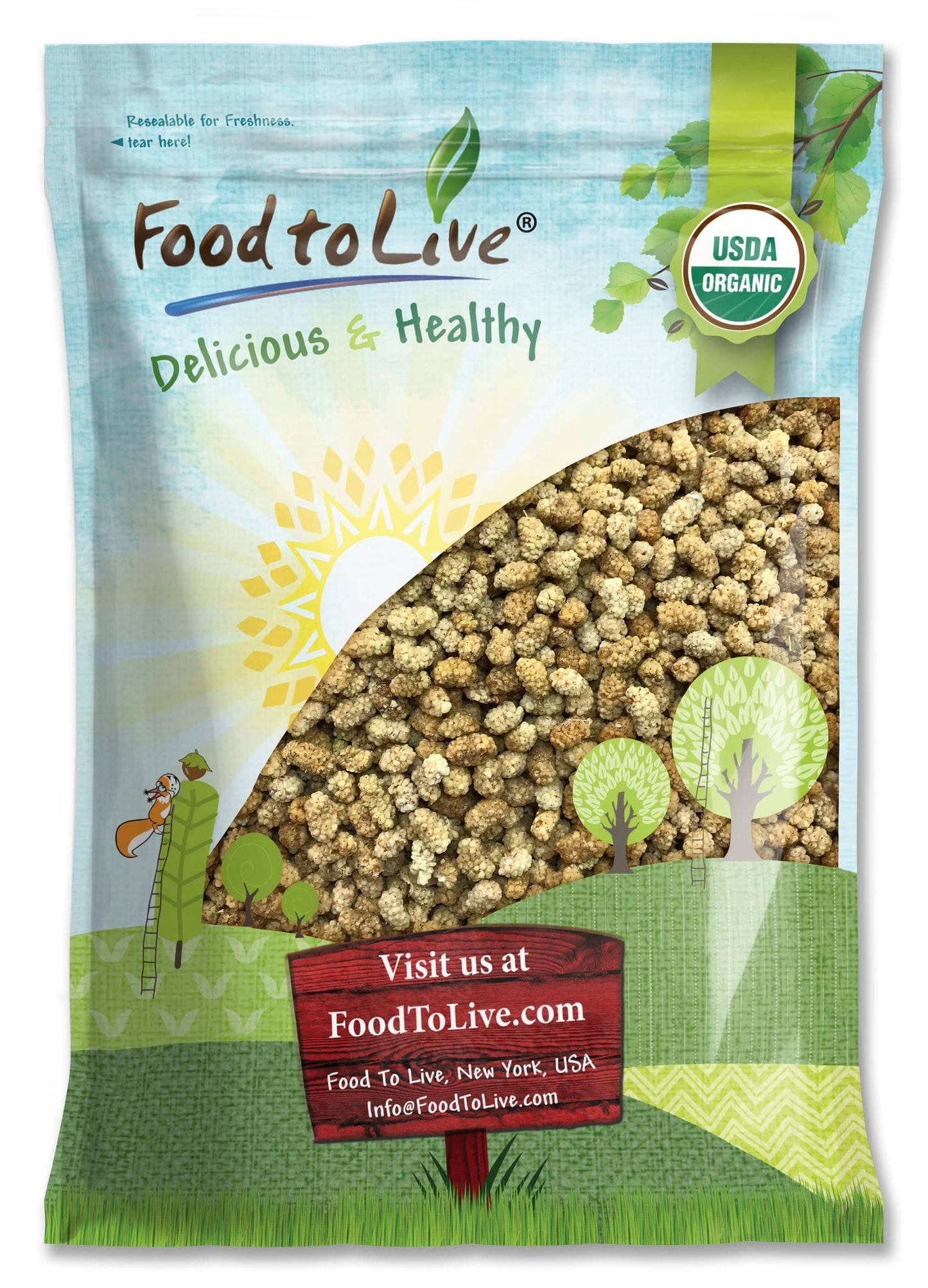 Food to Live Organic Dried White Mulberries - Non-GMO, Unsulfured, 5 Pound Pack