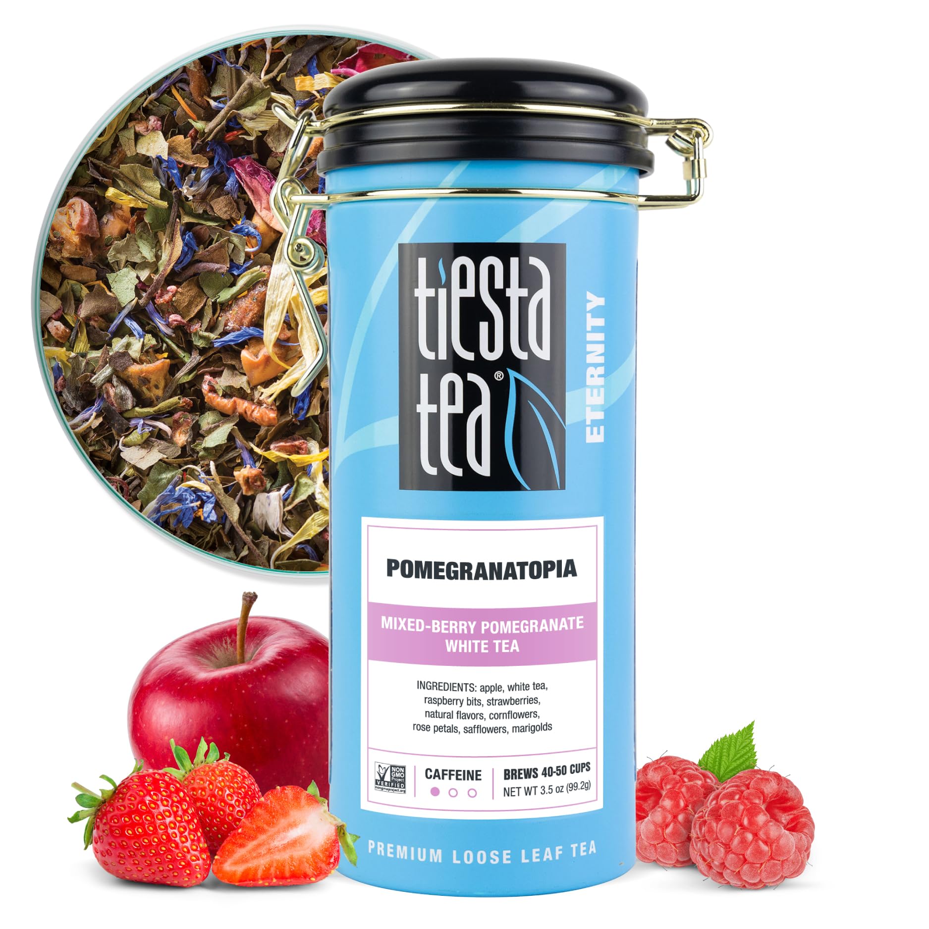 Tiesta Tea Pomegranatopia Premium Loose Leaf White Tea - 3.5 Oz Tin, Low-Caffeine Blend, Brews Up to 50 Cups