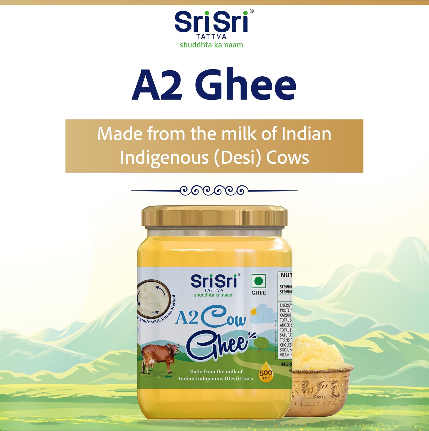 Sri Sri Tattva Shuddhta Ka Naam - A2 Ghee 500 Ml - Organic A2 Desi Ghee For Better Digestion And Immunity