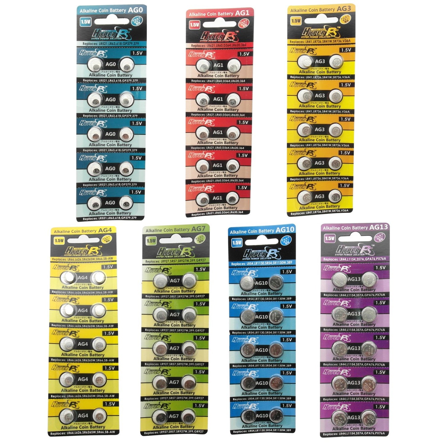 Hyperps (Total 70 Pcs) Ag0 Ag1 Ag3 Ag4 Ag7 Ag10 Ag13 Alkaline Assorted Ag 1.5V Button Cell Battery Single Use Watch Toys Remotes