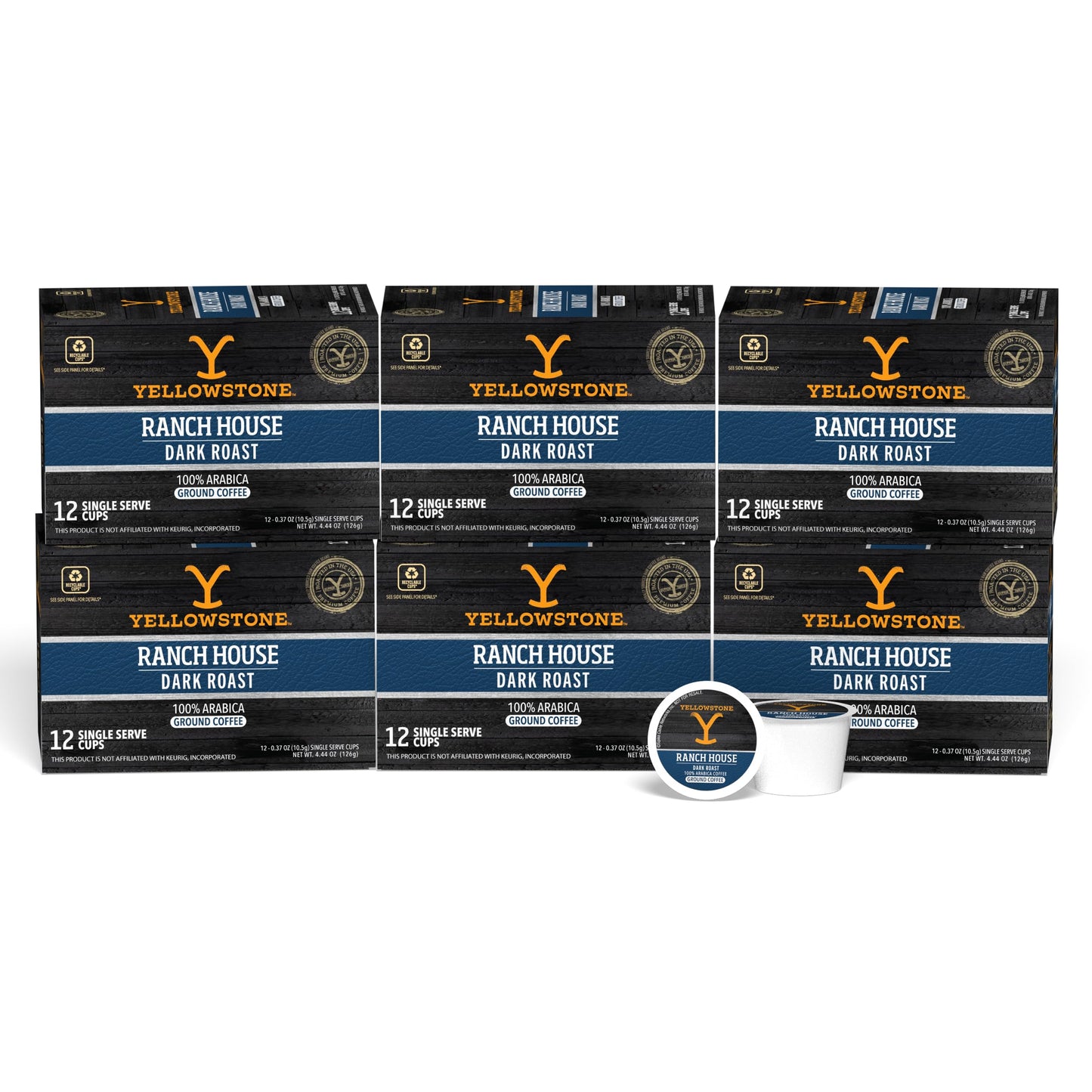 Y Yellowstone Yellowstone Ranch House Dark Roast Coffee Pods, 72 Count, 100% Arabica, Single Serve Recyclable Cups