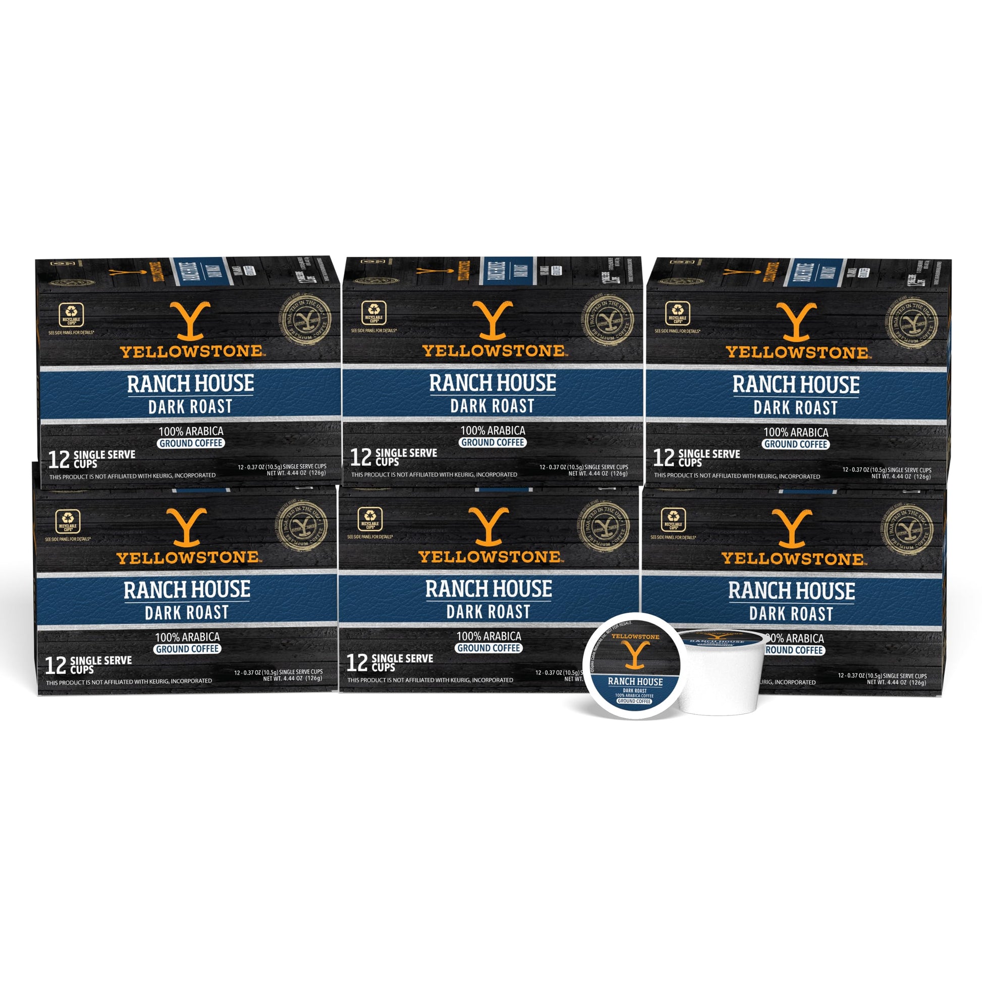 Y Yellowstone Yellowstone Ranch House Dark Roast Coffee Pods, 72 Count, 100% Arabica, Single Serve Recyclable Cups