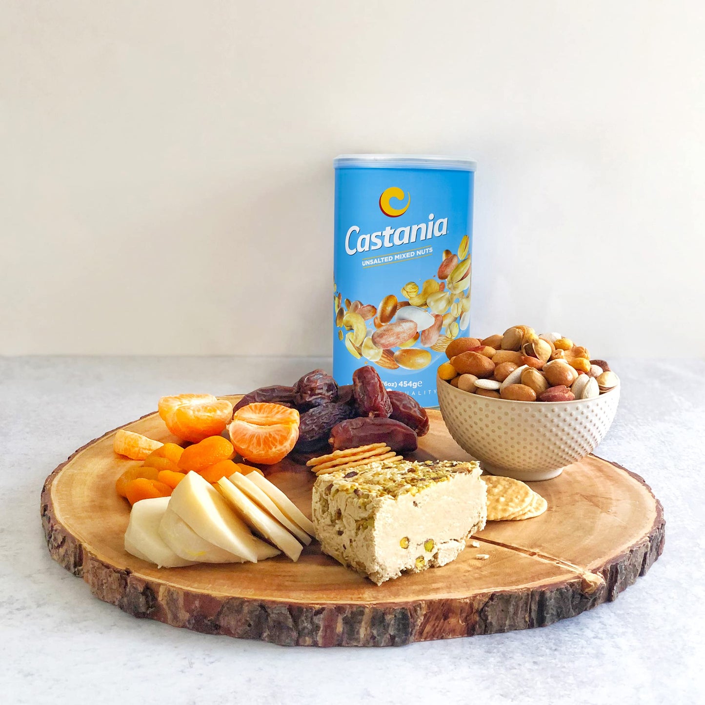 Castania Lebanese Nuts, Low Salt Mix, Pistachios, Almonds, Cashews, Hazelnuts, Peanuts, Pumpkin Seeds, And Chickpeas 16Oz